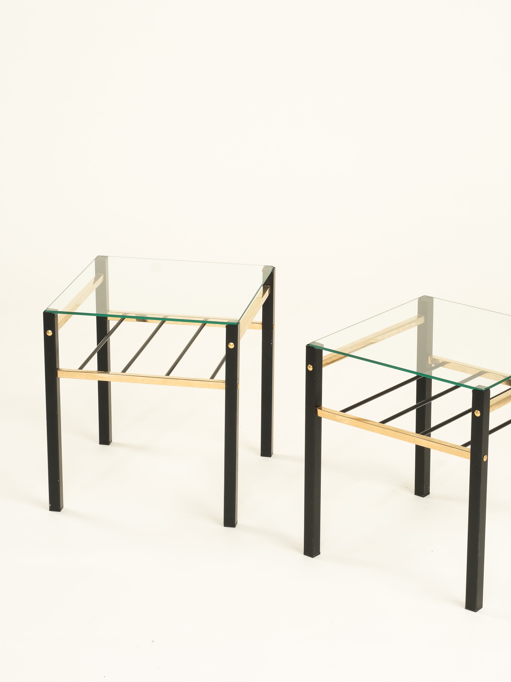 Black Metal, Brass & Glass Side Tables, 1970s