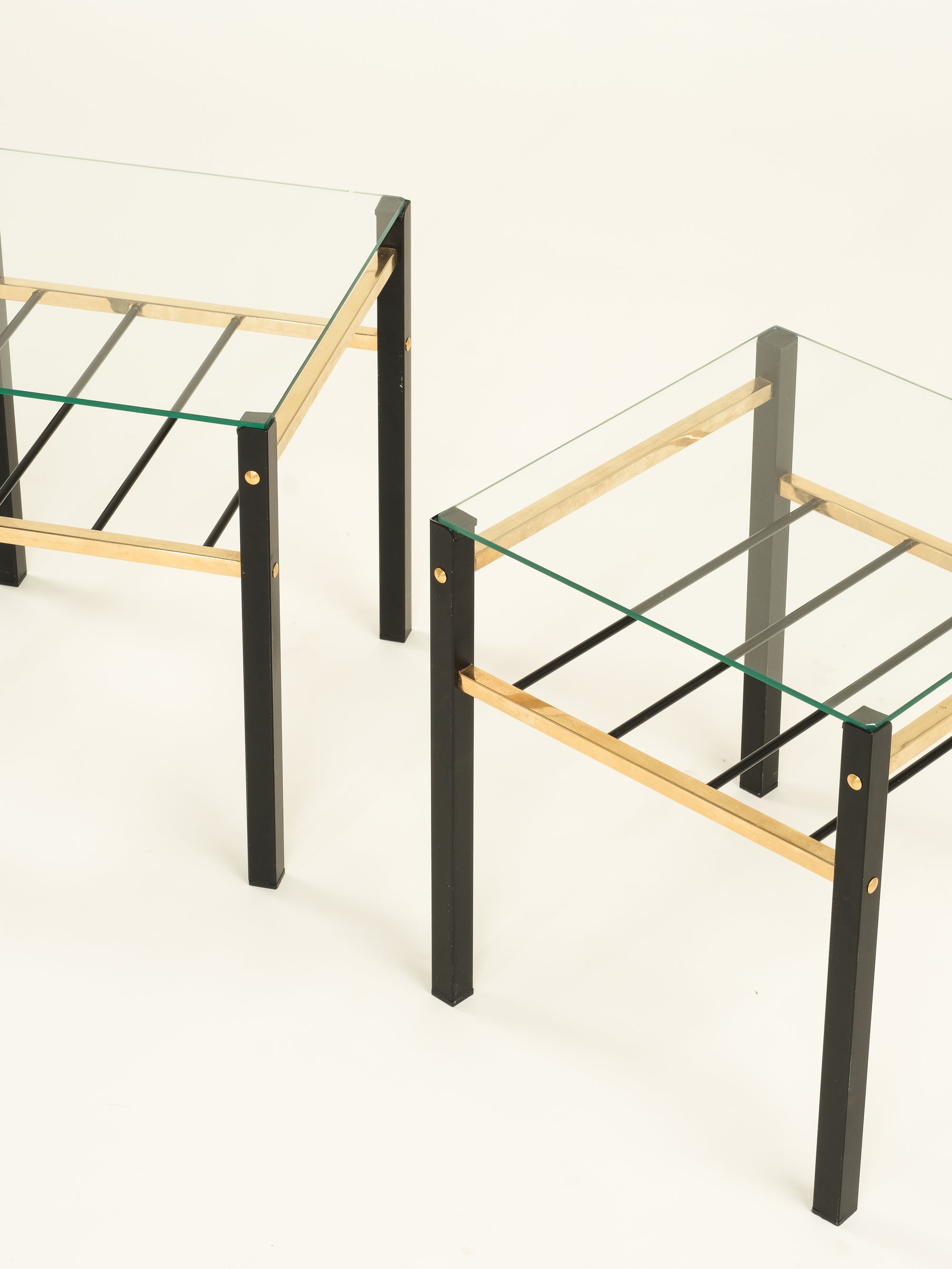 Black Metal, Brass & Glass Side Tables, 1970s