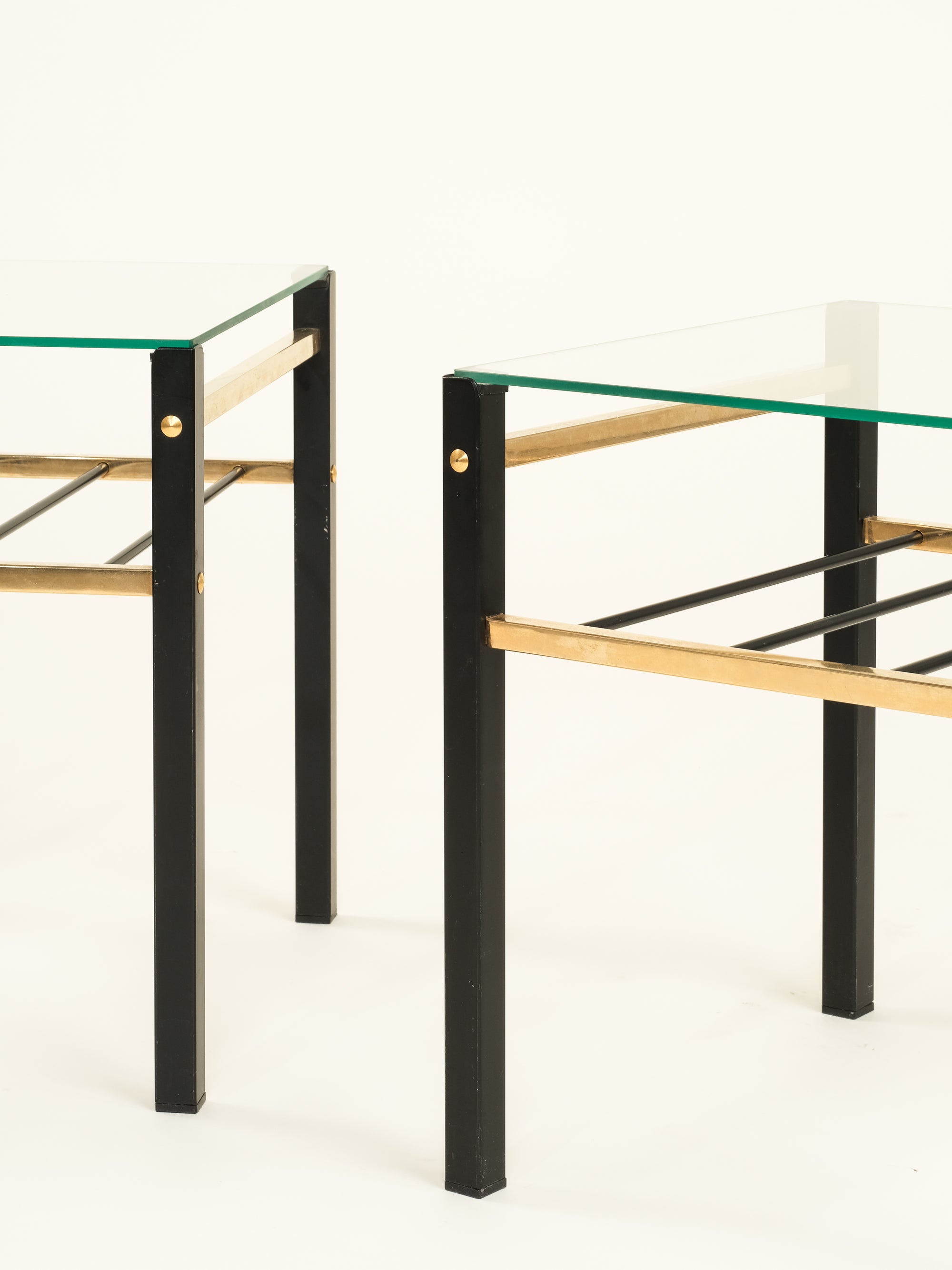 Black Metal, Brass & Glass Side Tables, 1970s