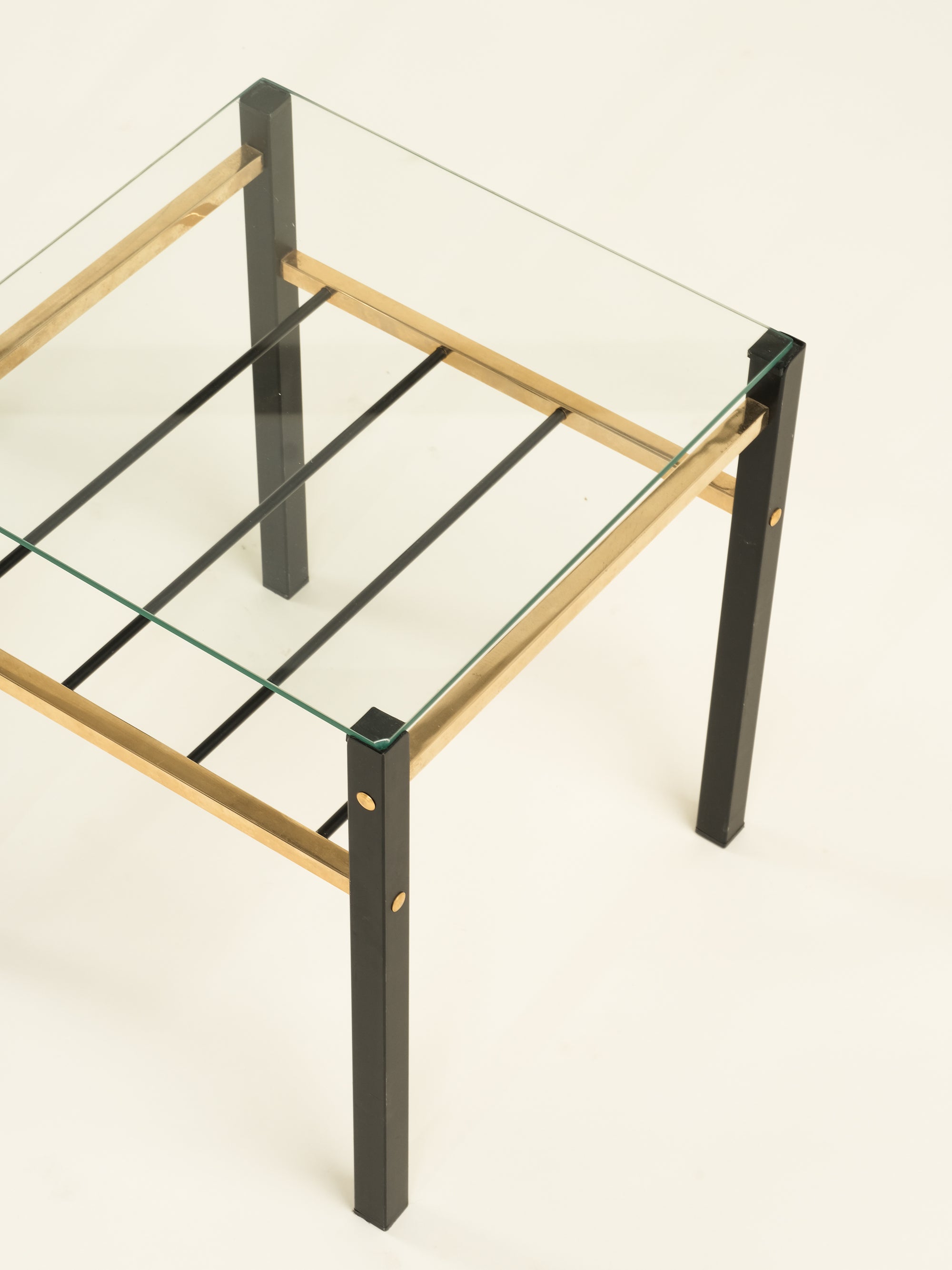 Black Metal, Brass & Glass Side Tables, 1970s