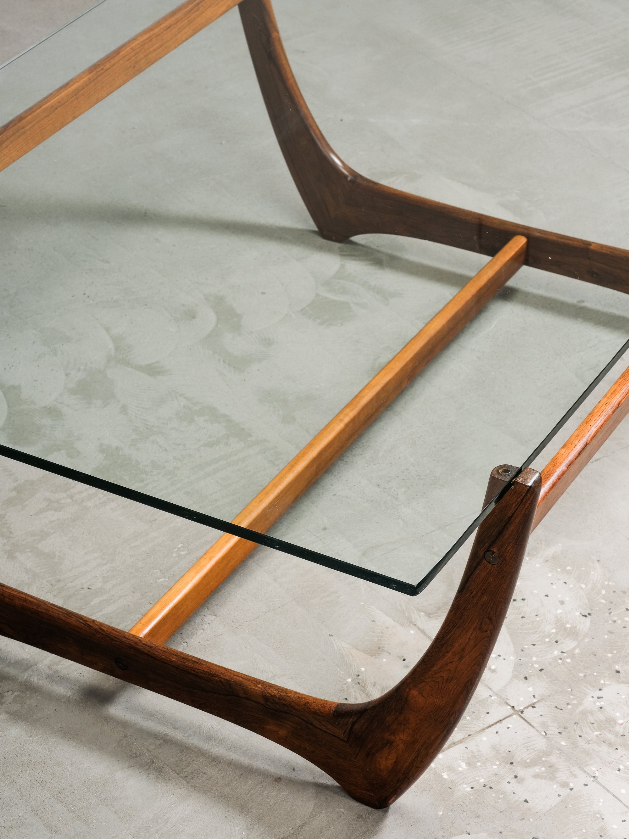 ‘Arabesk’ Rosewood & Glass Coffee Table, Wards Ateljéer, Tibro, Sweden circa 1965