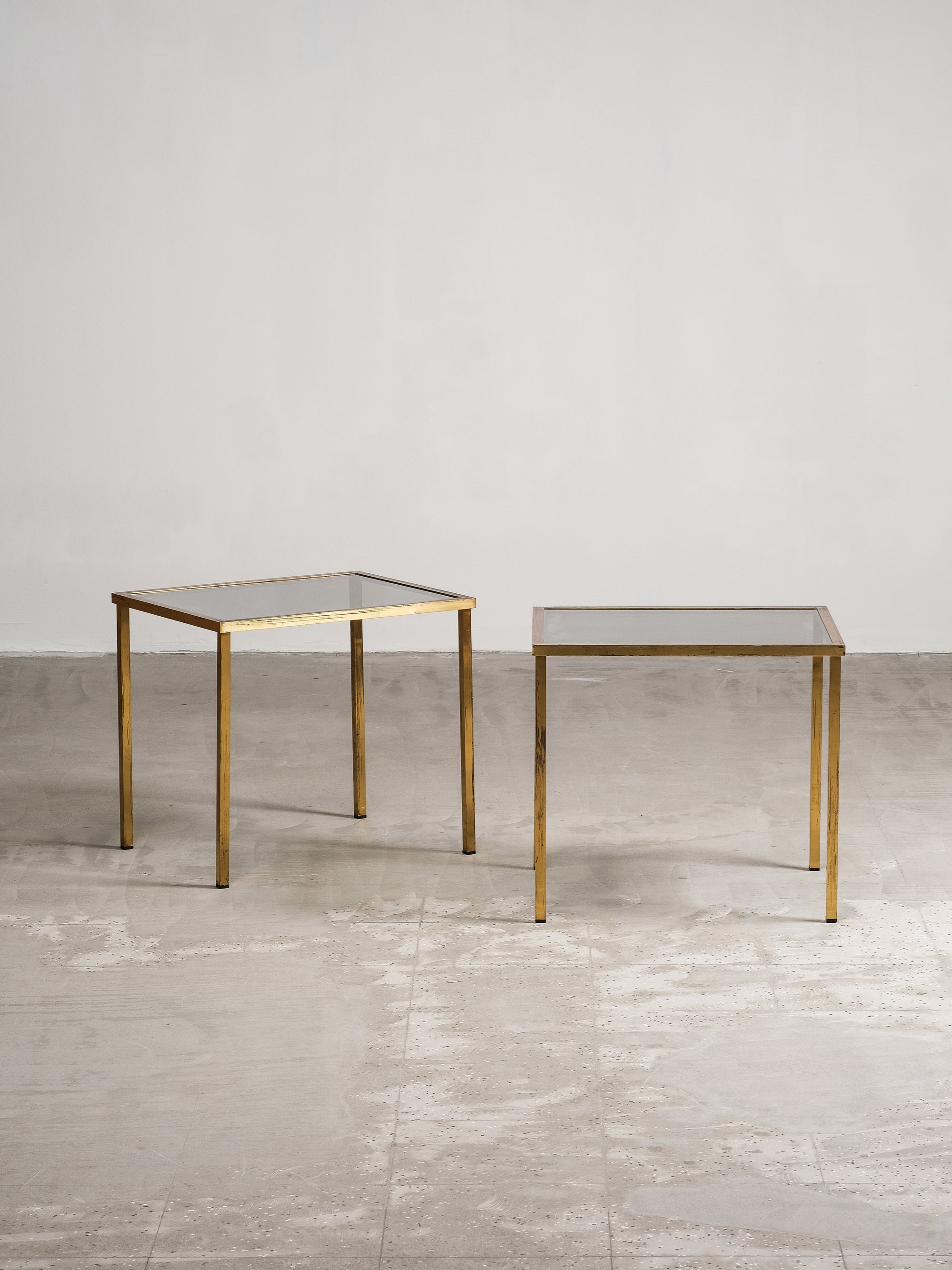 Pair of Solid Brass & Smoked Glass Side Tables, 1970s