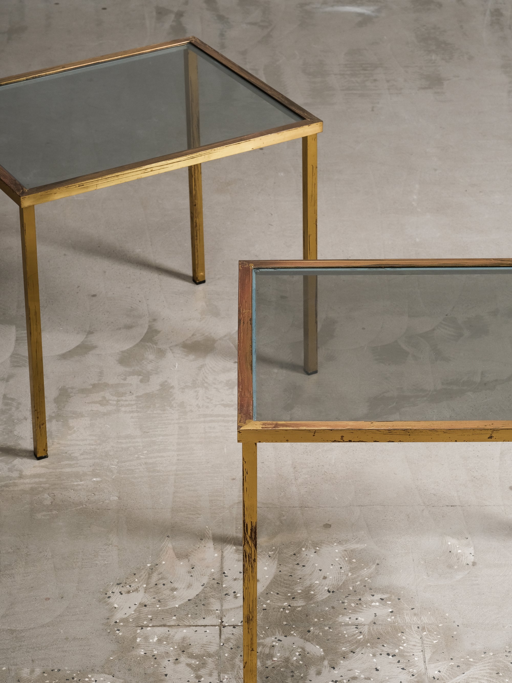 Pair of Solid Brass & Smoked Glass Side Tables, 1970s