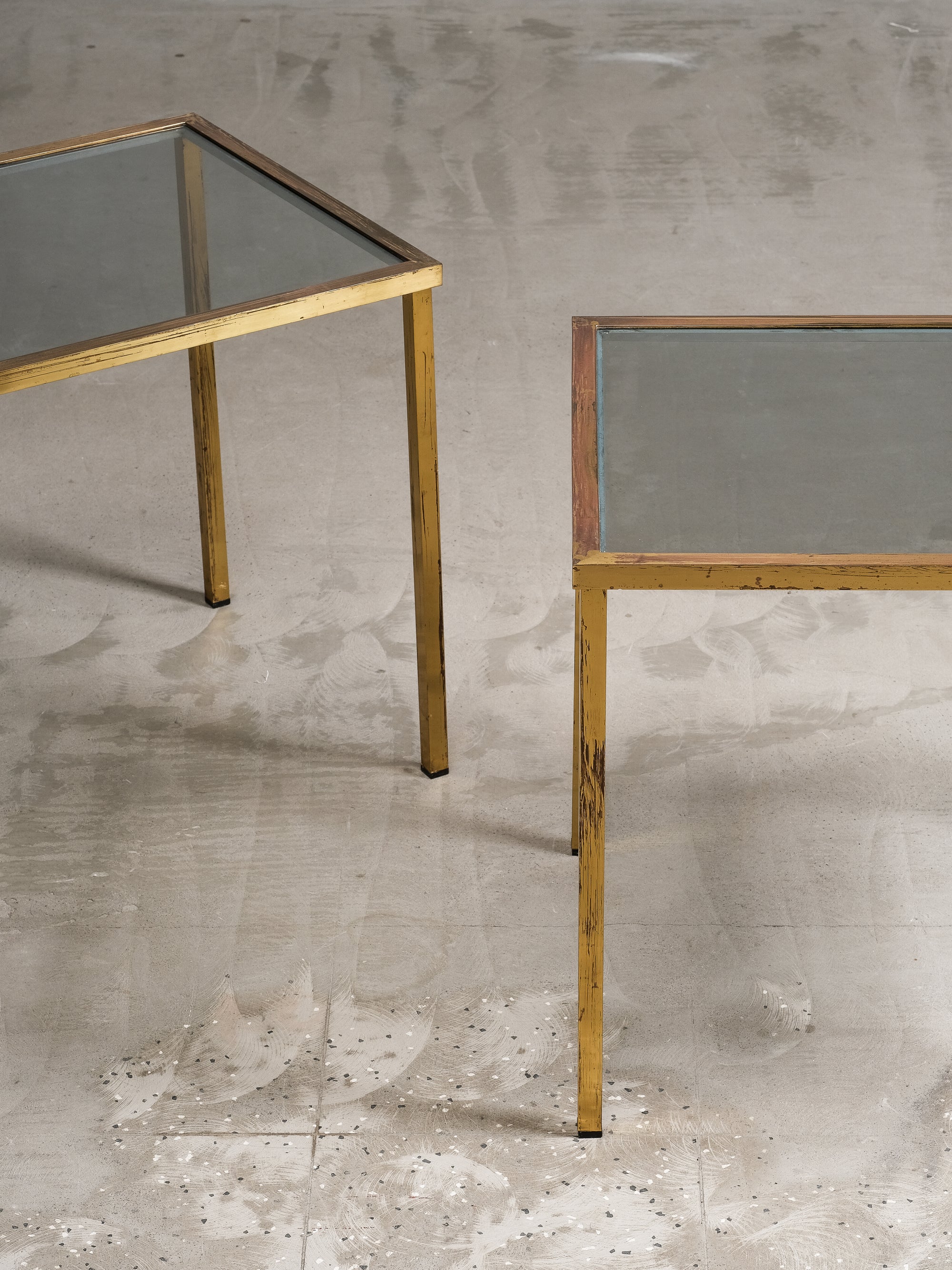 Pair of Solid Brass & Smoked Glass Side Tables, 1970s