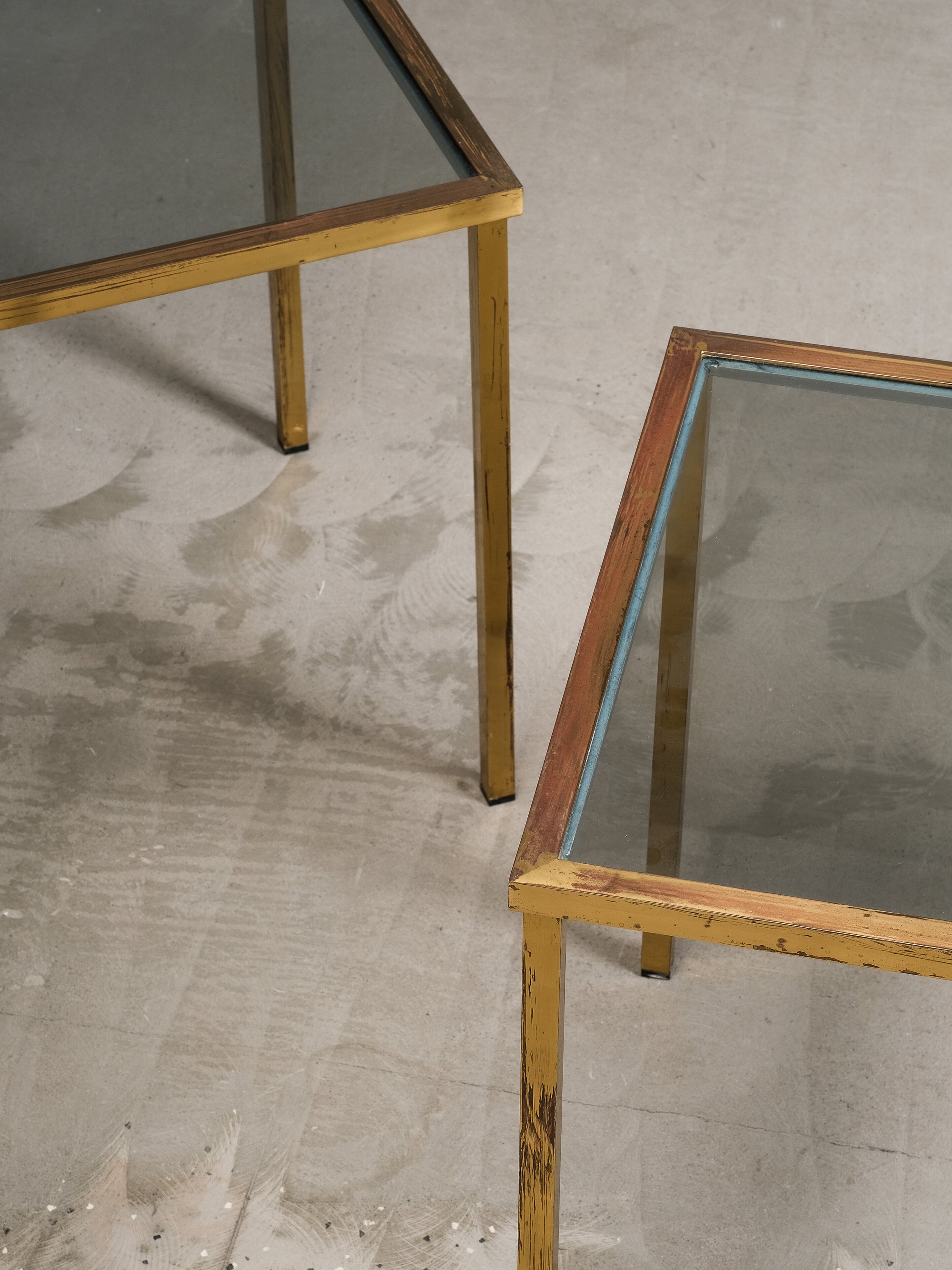 Pair of Solid Brass & Smoked Glass Side Tables, 1970s