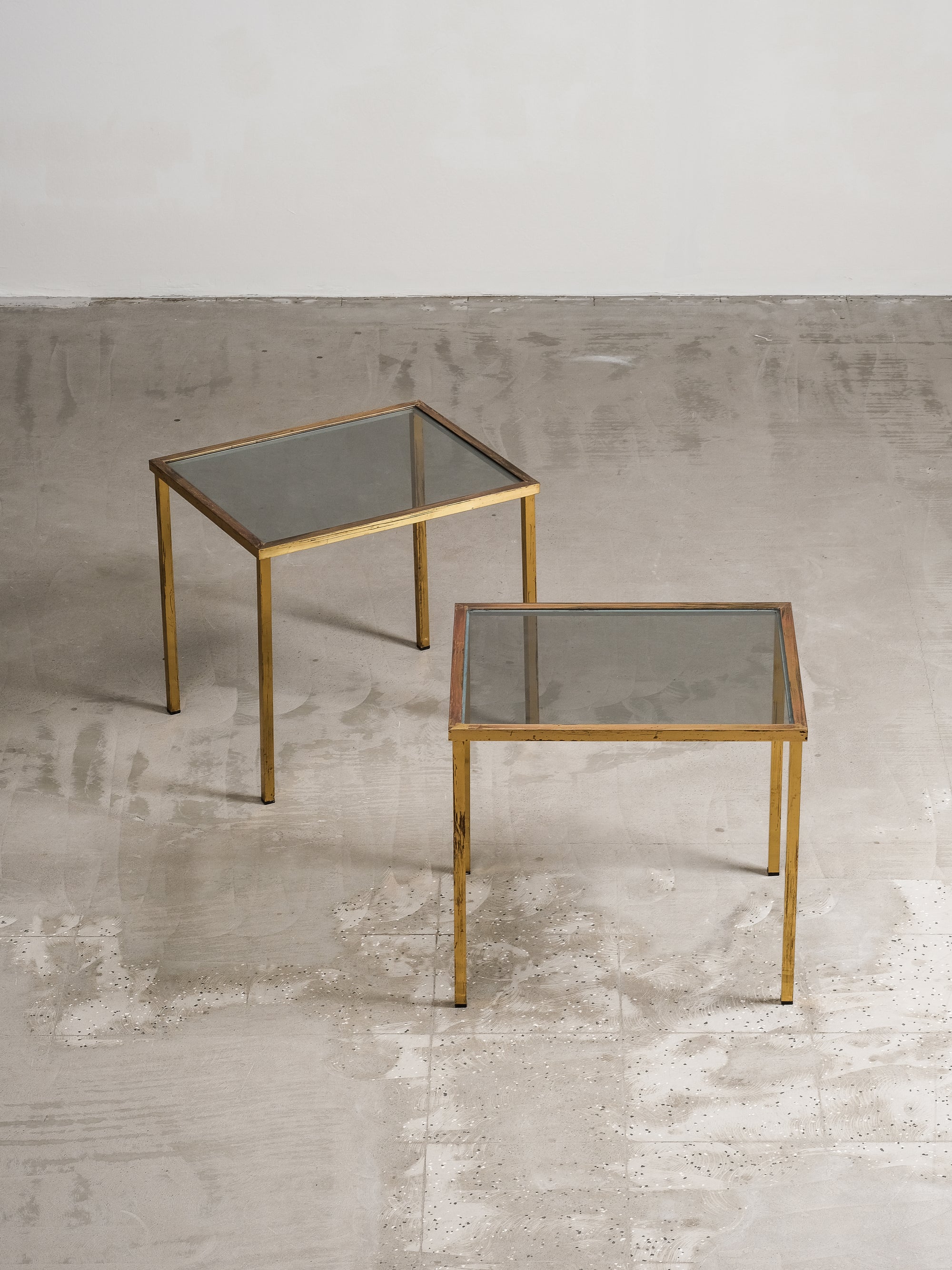 Pair of Solid Brass & Smoked Glass Side Tables, 1970s