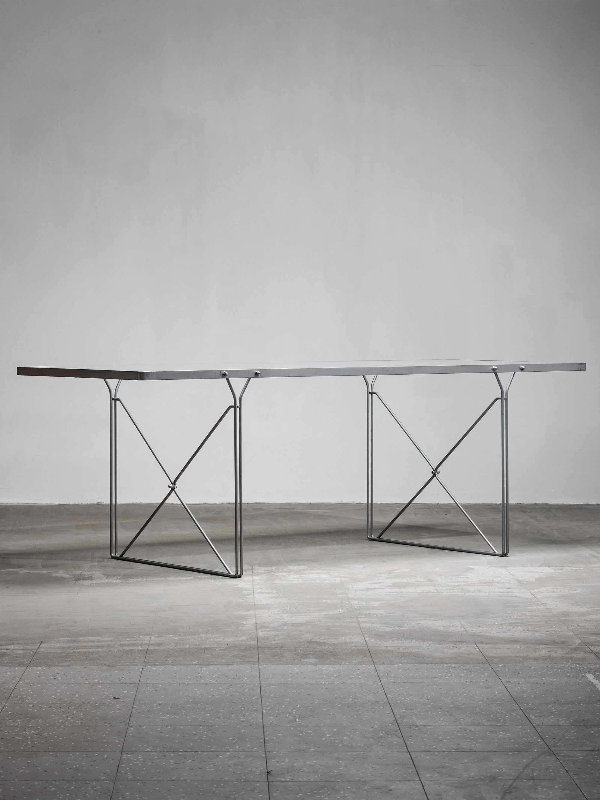 Postmodern Frosted Glass & Steel Desk/Dining Table by Niels Gammelgaard for IKEA, 1980s