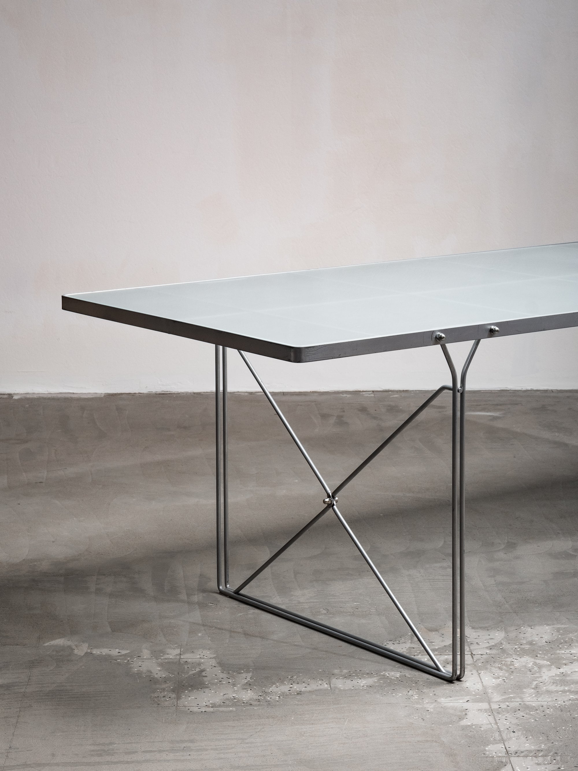 Postmodern Frosted Glass & Steel Desk/Dining Table by Niels Gammelgaard for IKEA, 1980s