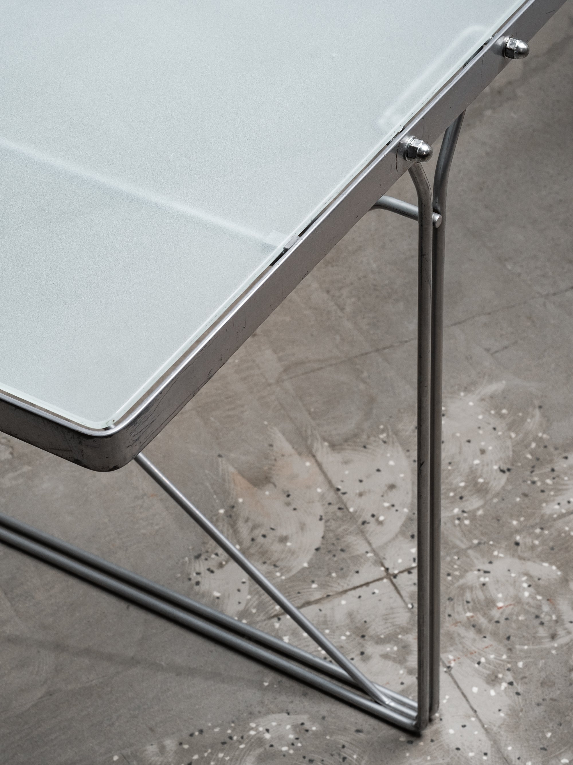 Postmodern Frosted Glass & Steel Desk/Dining Table by Niels Gammelgaard for IKEA, 1980s