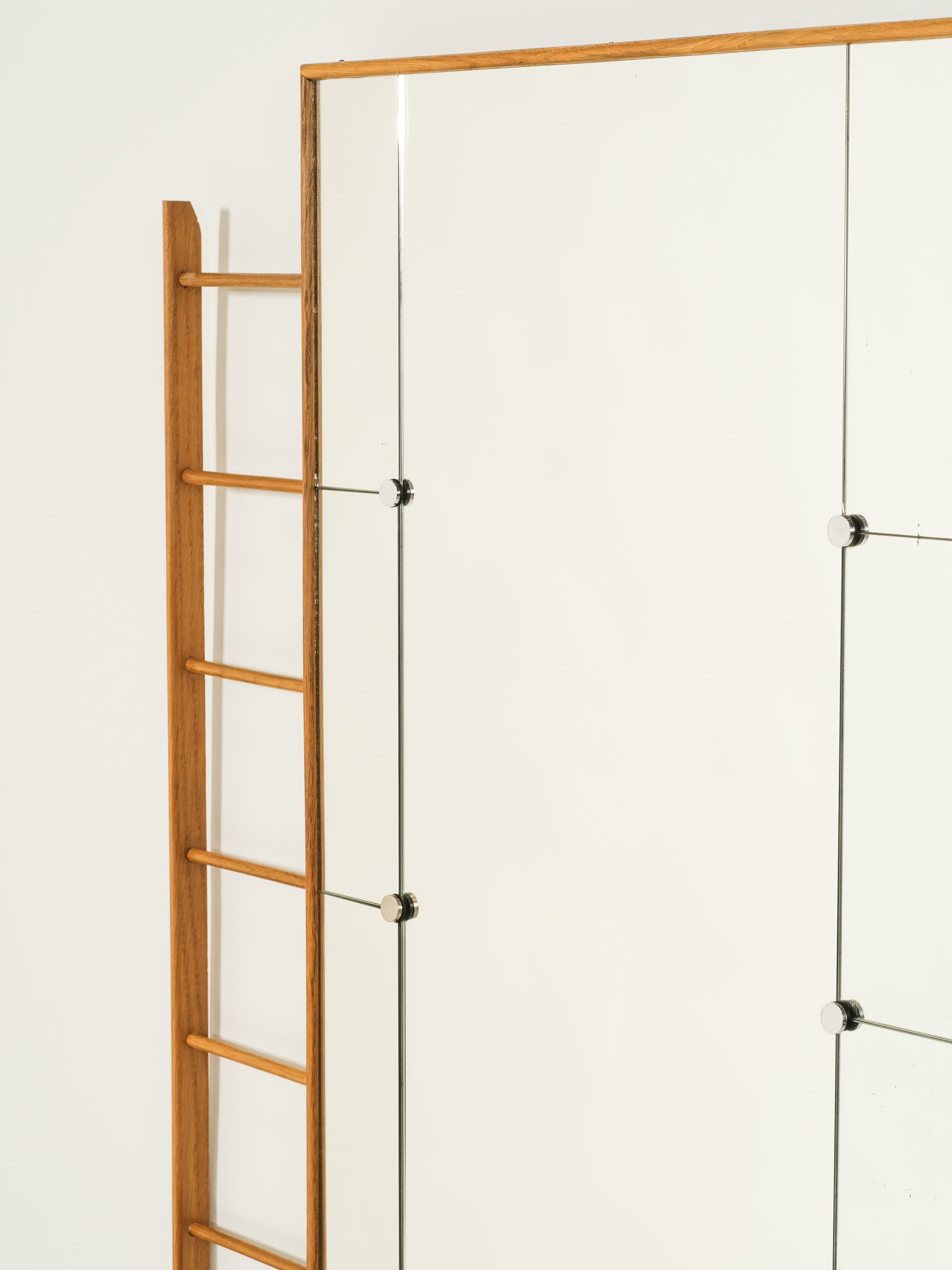 Scandinavian Mid-Century Oak Wall Mirror with Glass Shelf