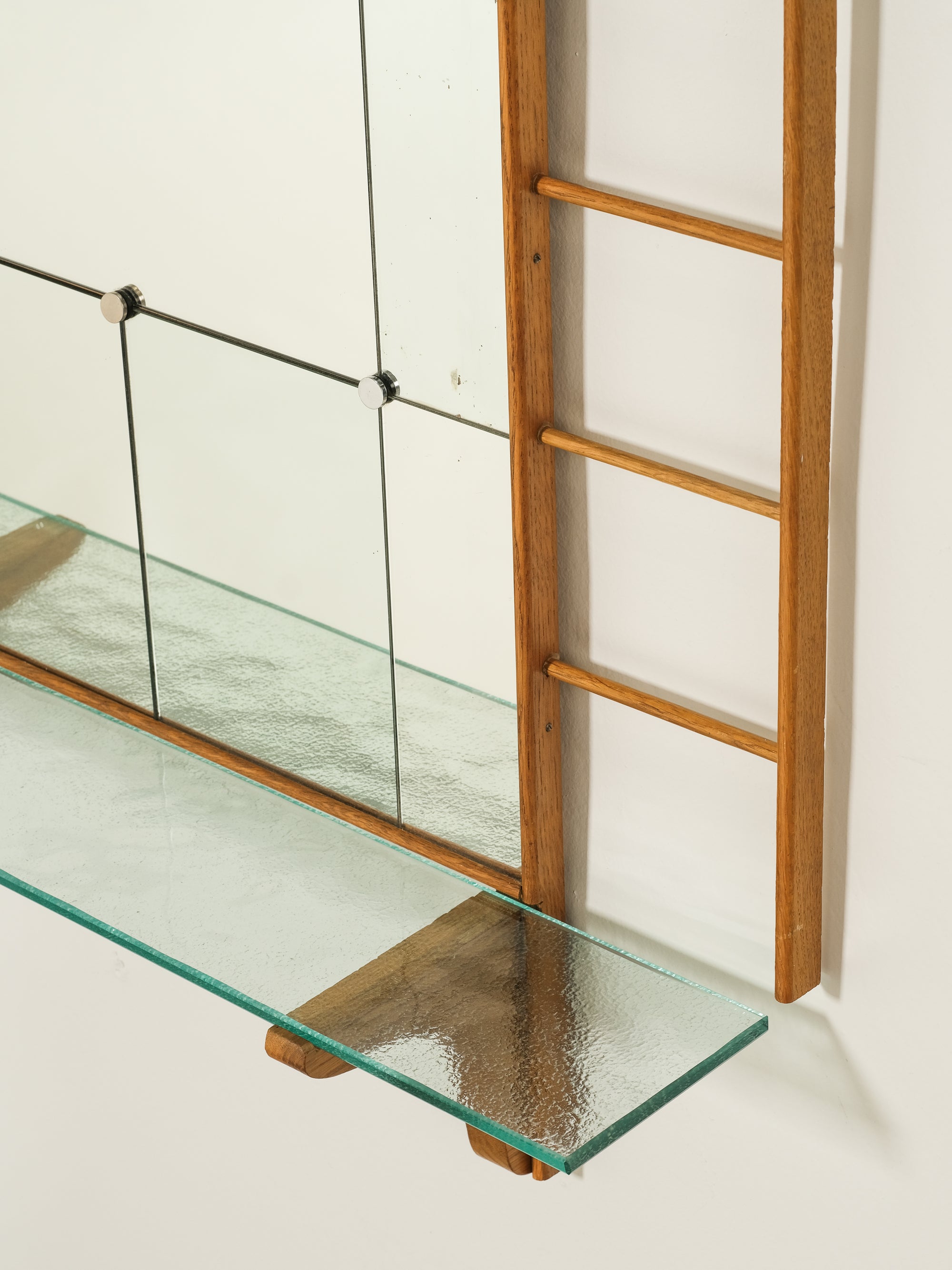 Scandinavian Mid-Century Oak Wall Mirror with Glass Shelf