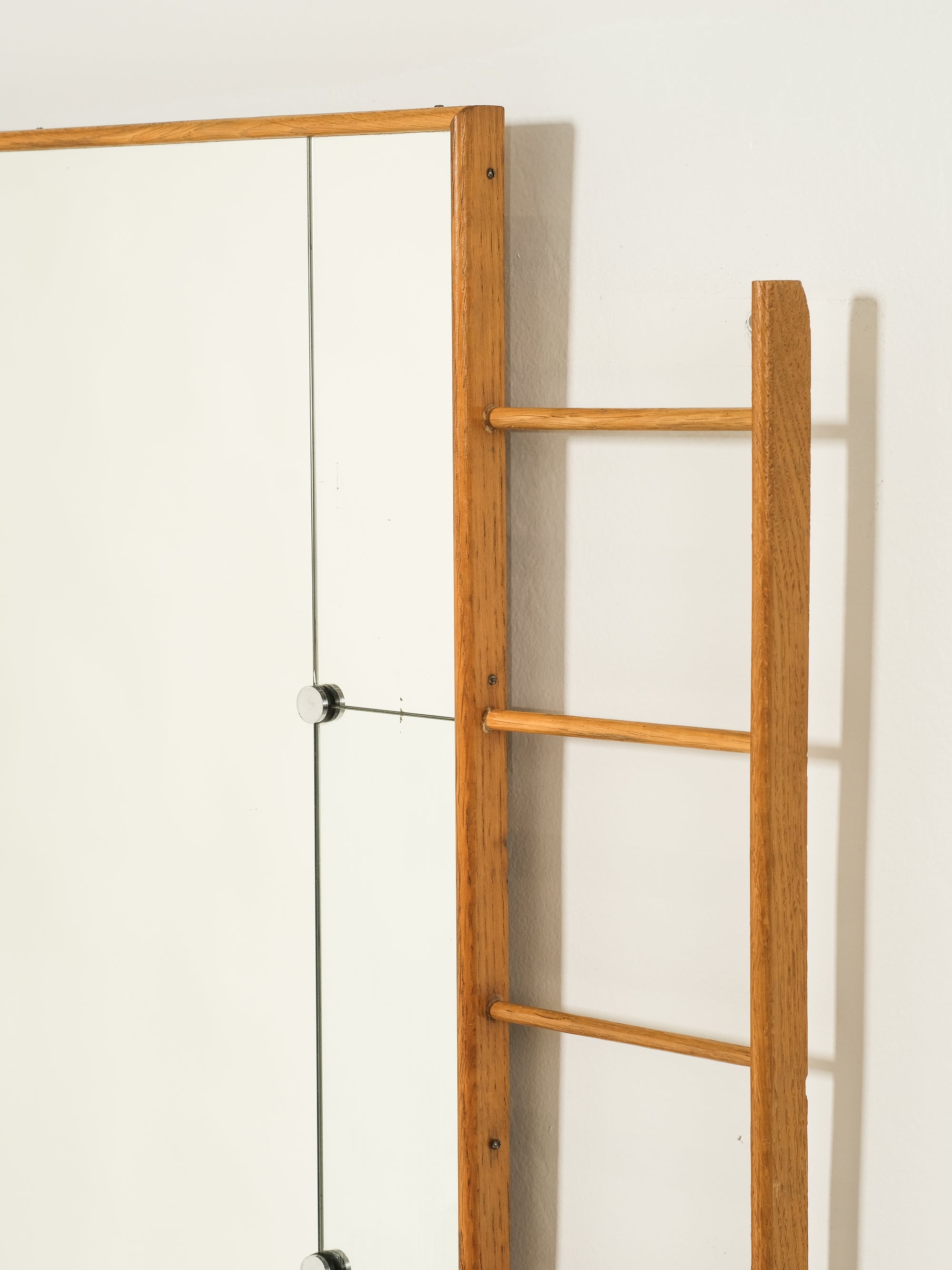 Scandinavian Mid-Century Oak Wall Mirror with Glass Shelf