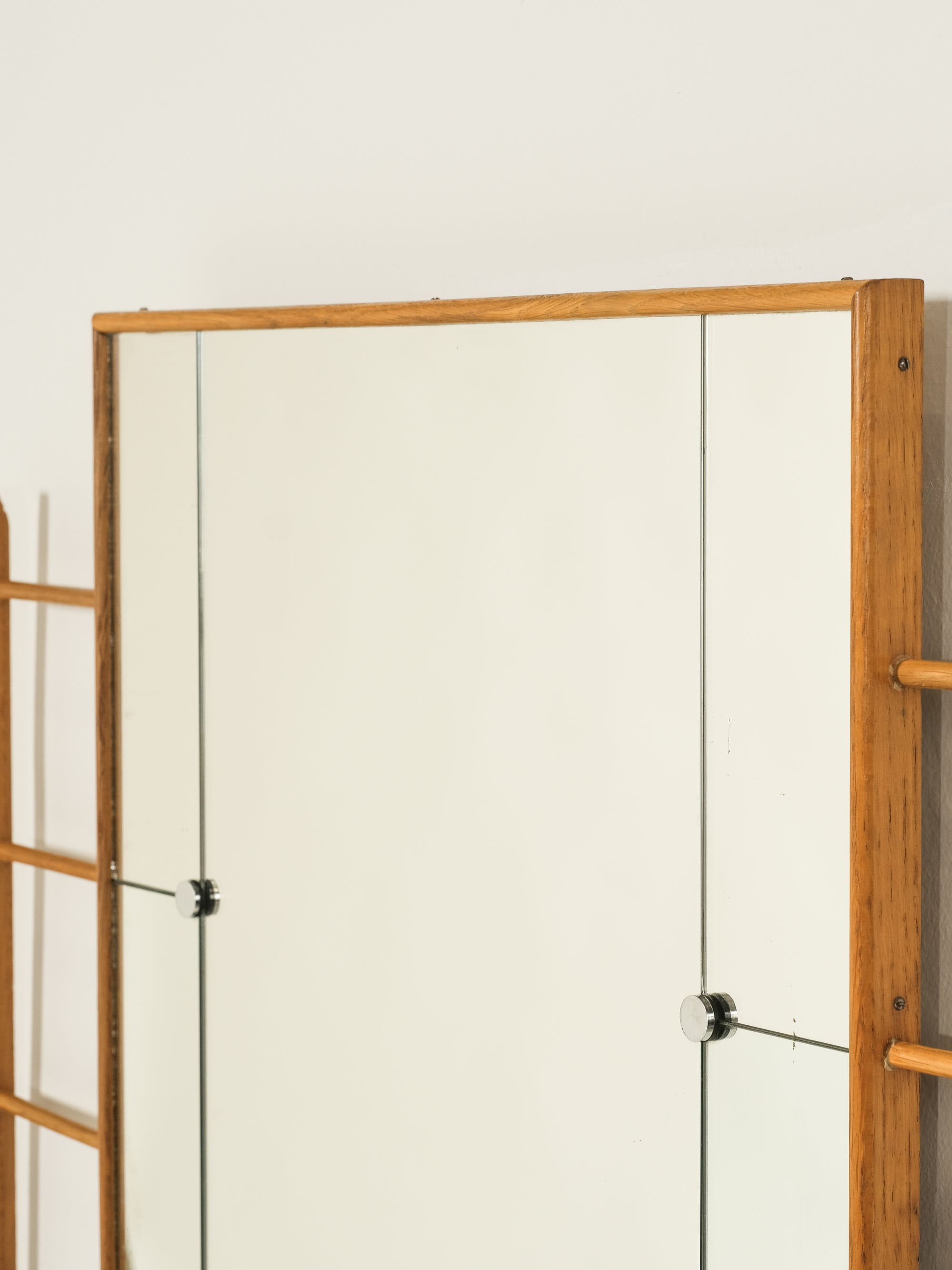 Scandinavian Mid-Century Oak Wall Mirror with Glass Shelf