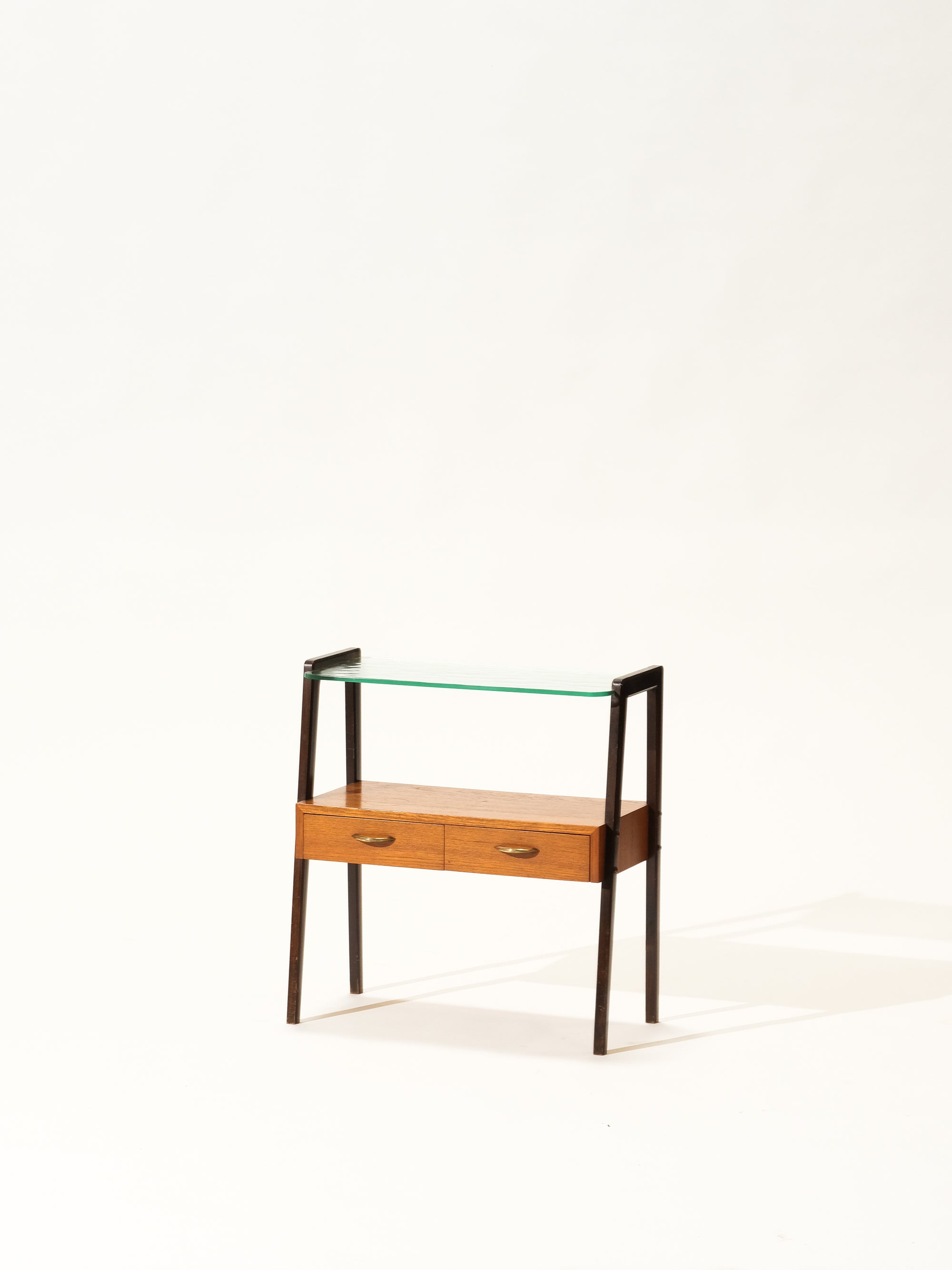 Mid-Century Side Table with Drawers and Glass Shelf