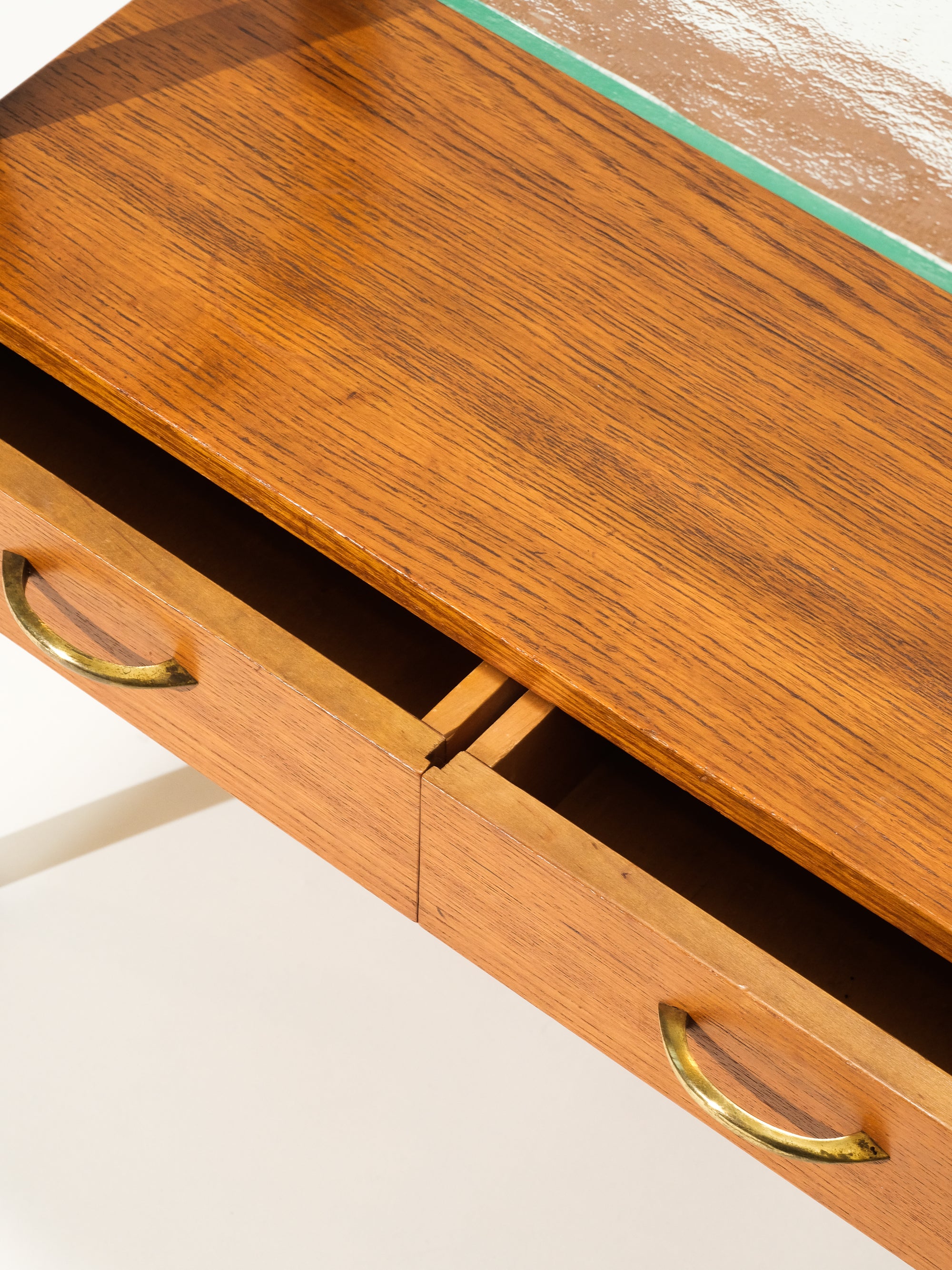 Mid-Century Side Table with Drawers and Glass Shelf