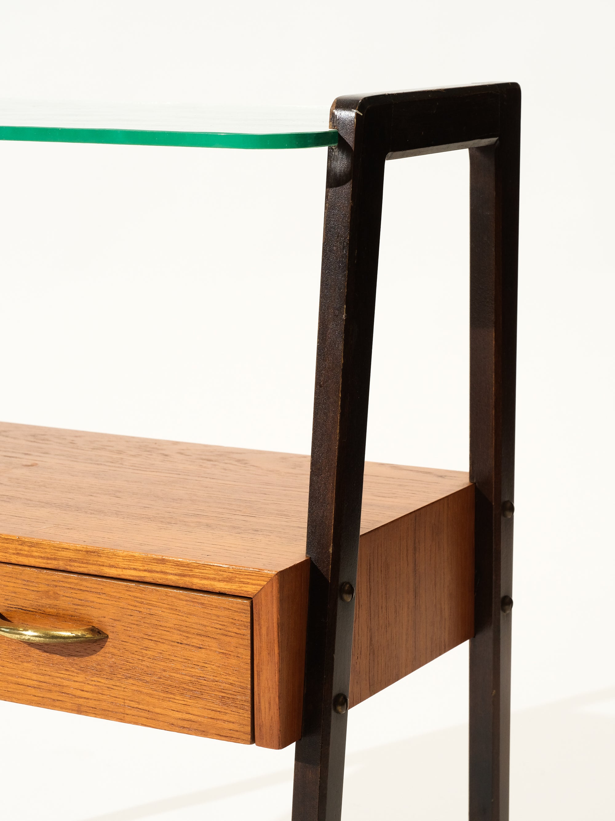 Mid-Century Side Table with Drawers and Glass Shelf