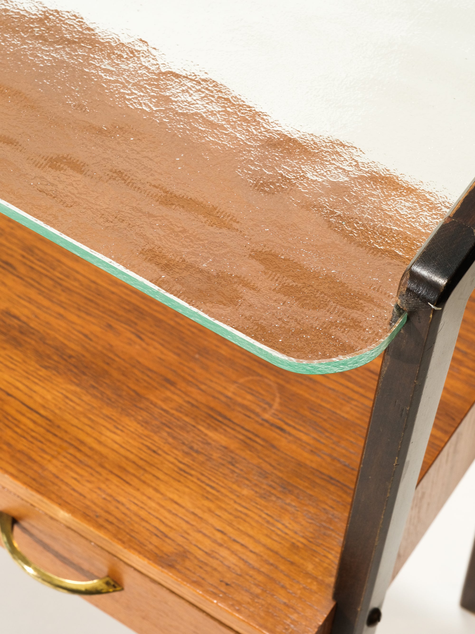 Mid-Century Side Table with Drawers and Glass Shelf