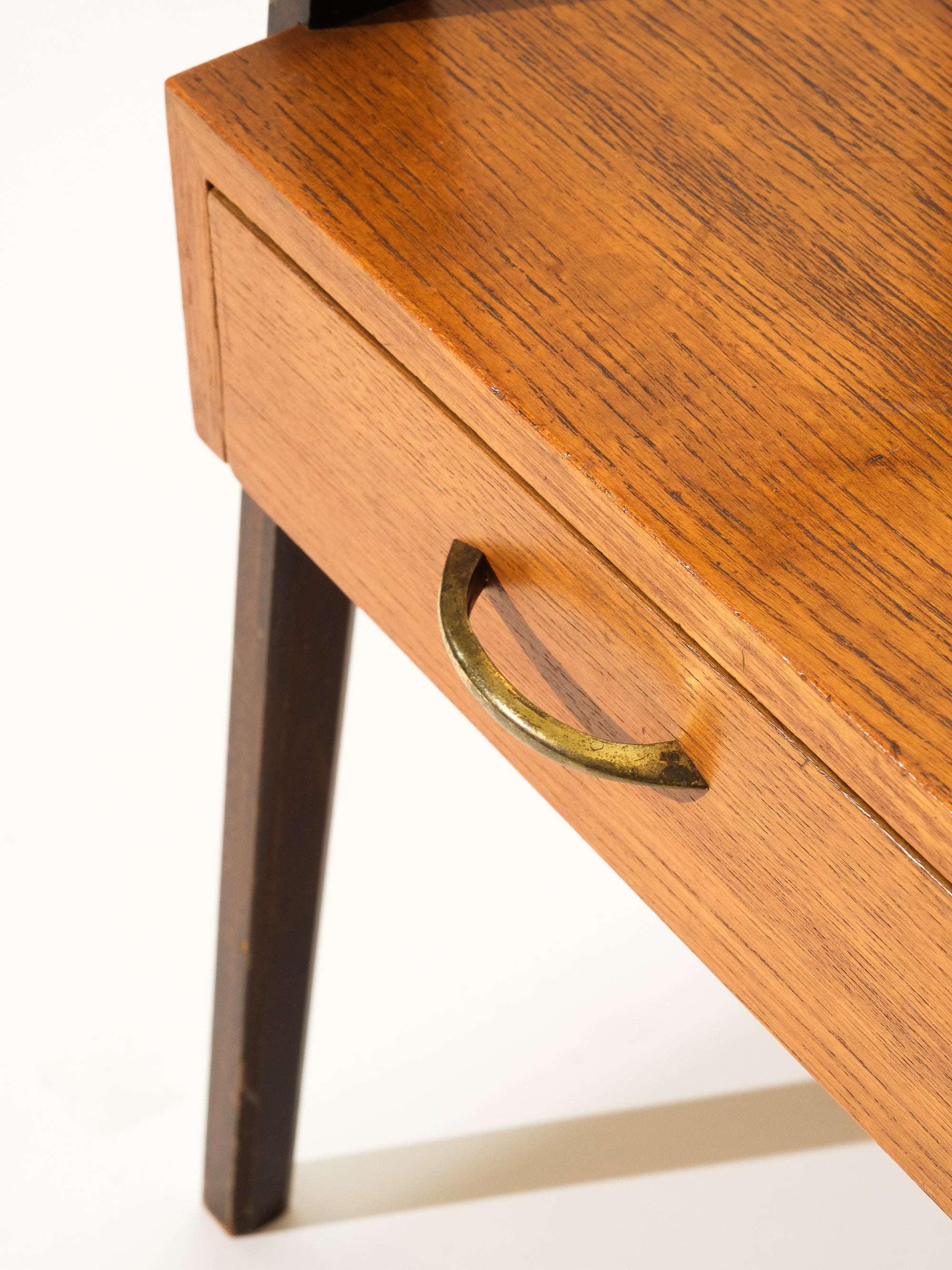 Mid-Century Side Table with Drawers and Glass Shelf