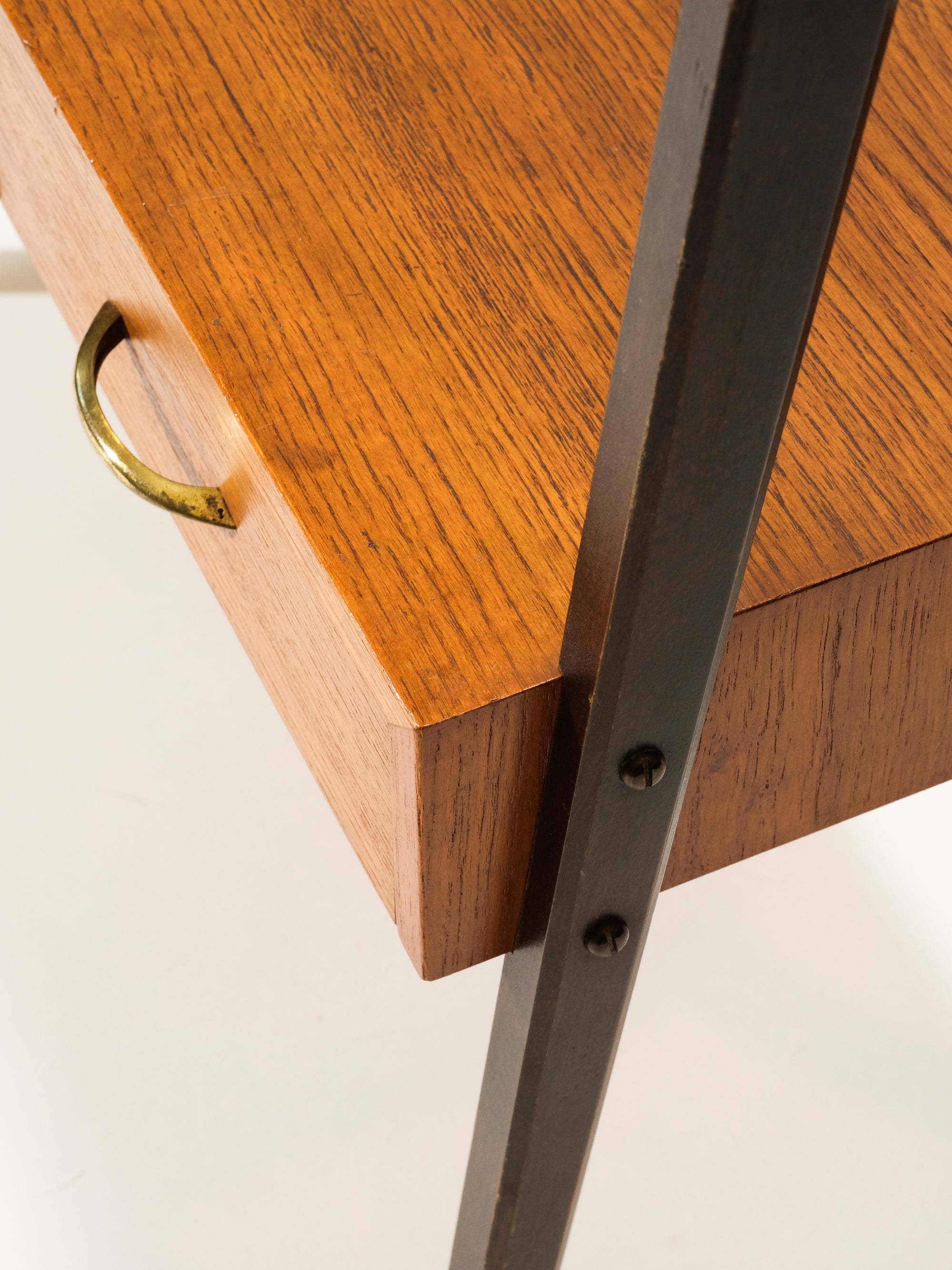 Mid-Century Side Table with Drawers and Glass Shelf