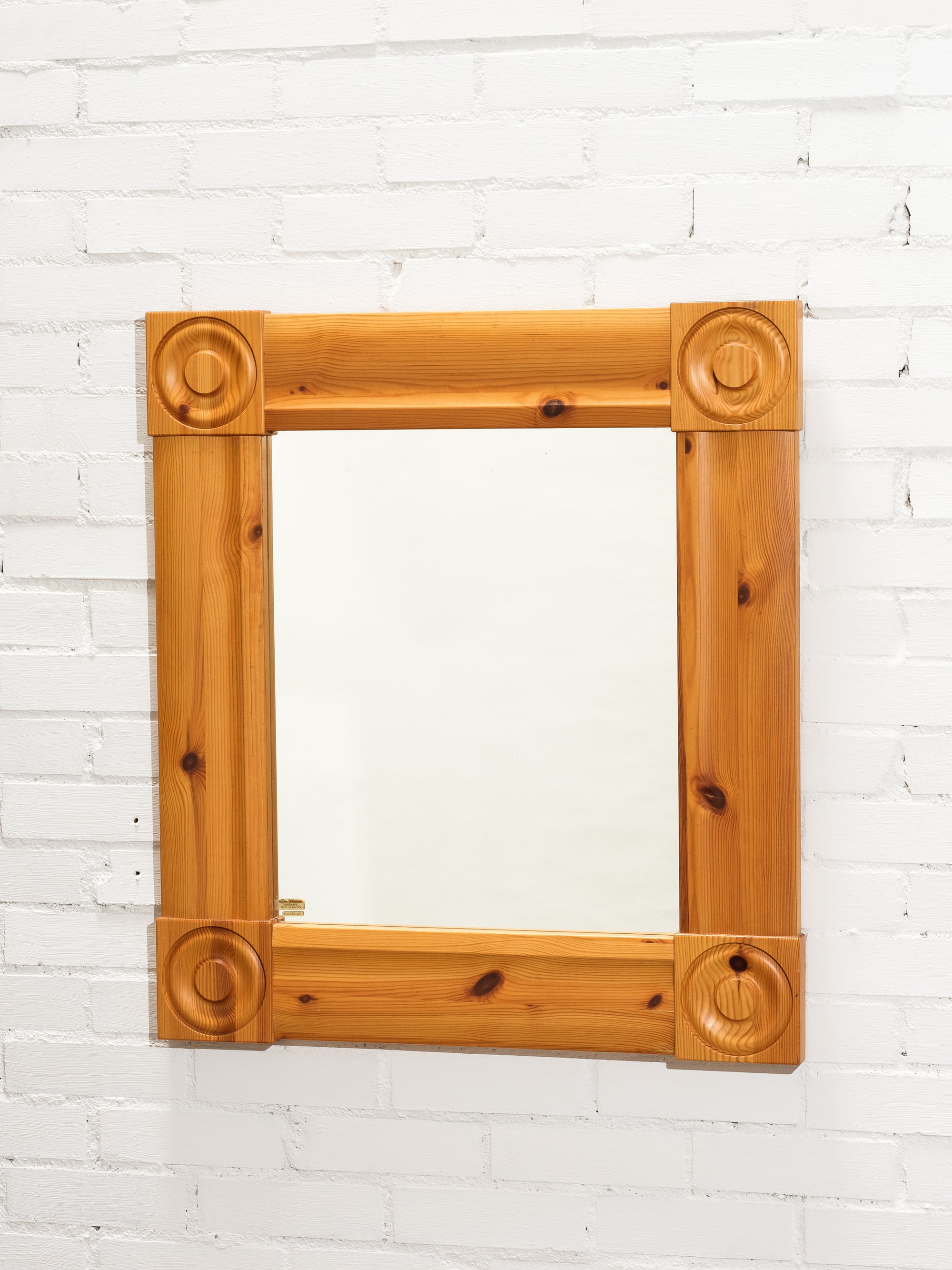 Large Mid-Century Pine Wall Mirror, Glas Mäster Markaryd, Sweden, 1970s