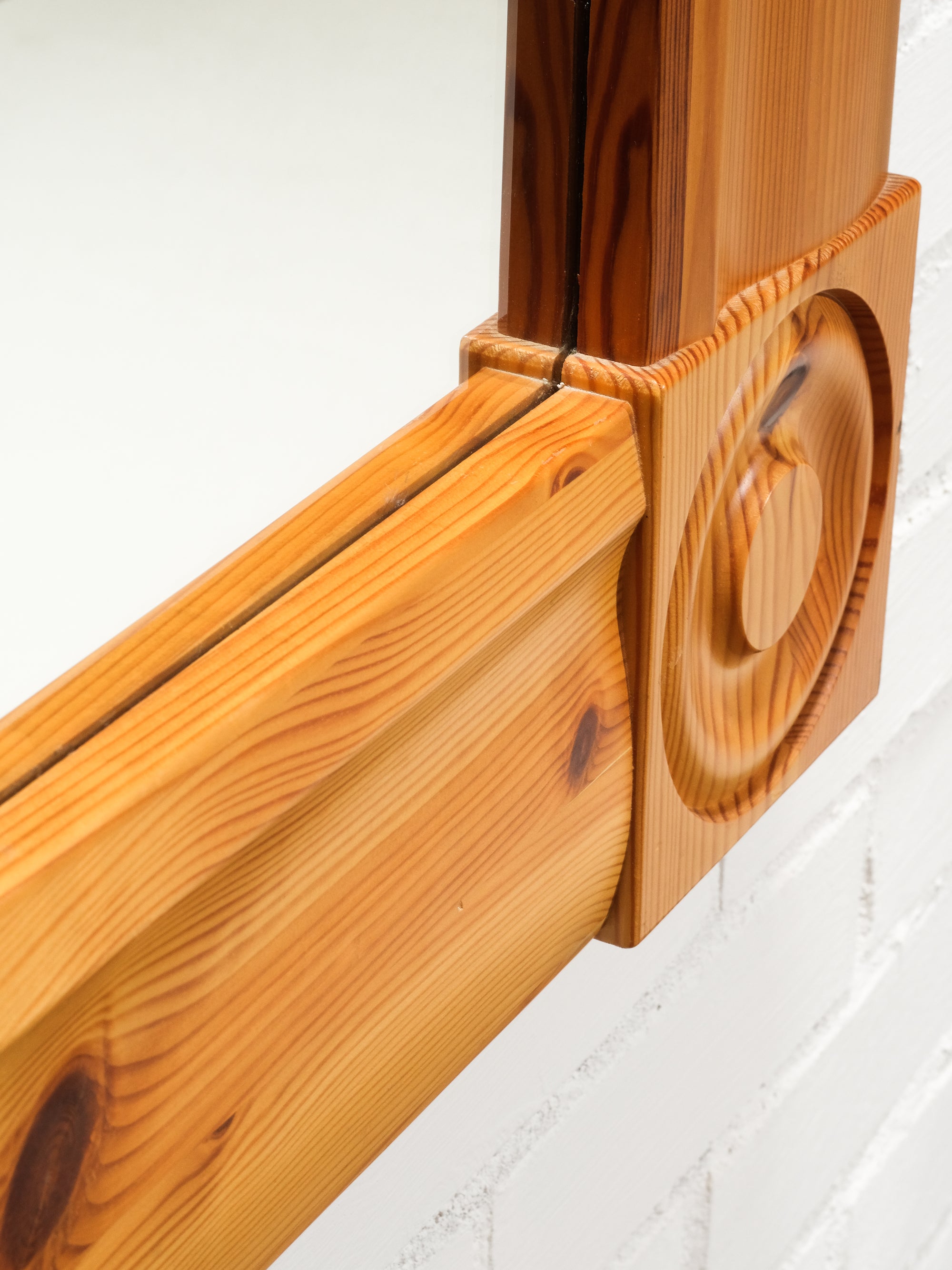 Large Mid-Century Pine Wall Mirror, Glas Mäster Markaryd, Sweden, 1970s