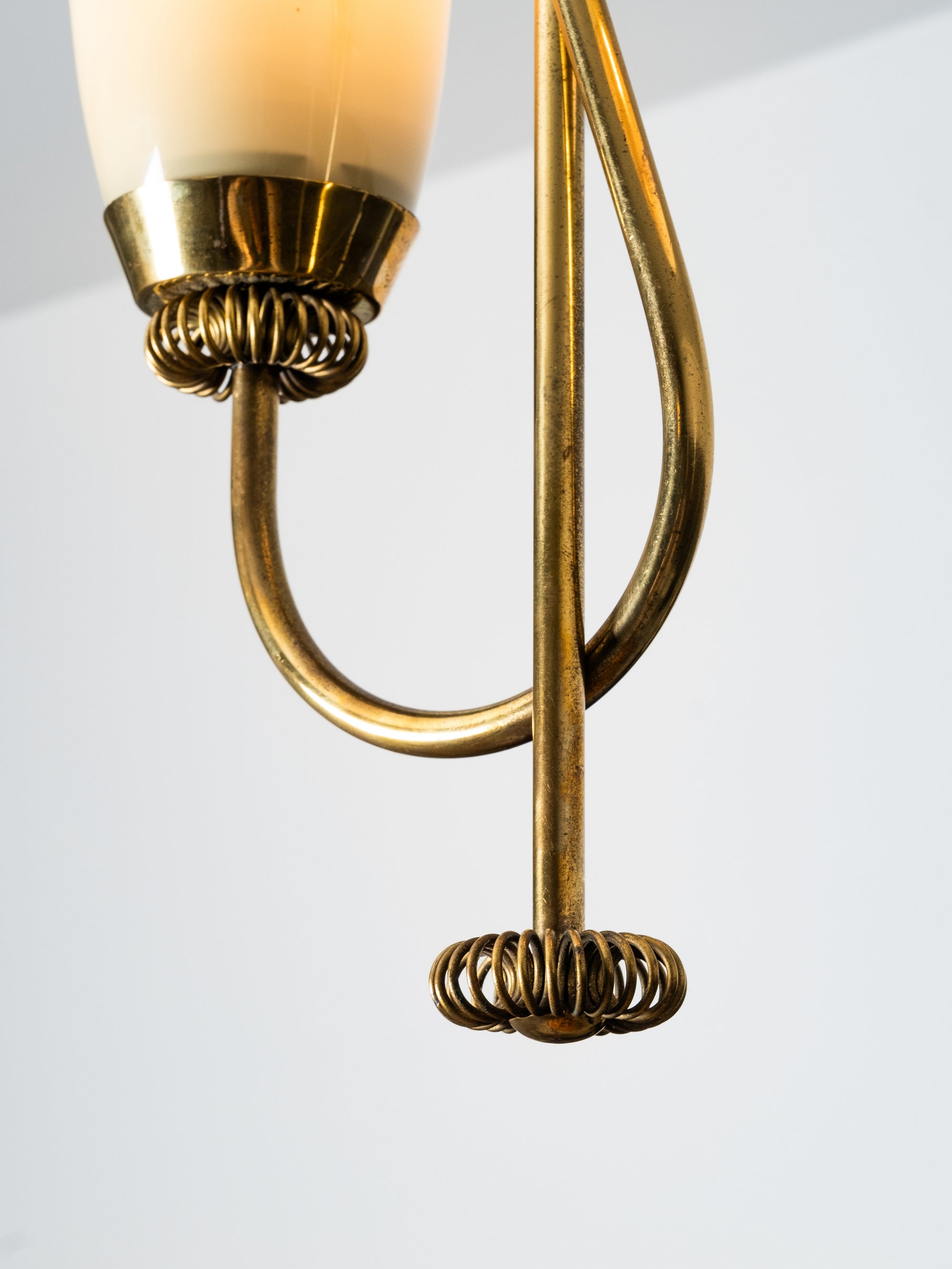 Mid-Century Brass and Opaline Glass Chandelier by Sievä Oy, Finland, 1950s