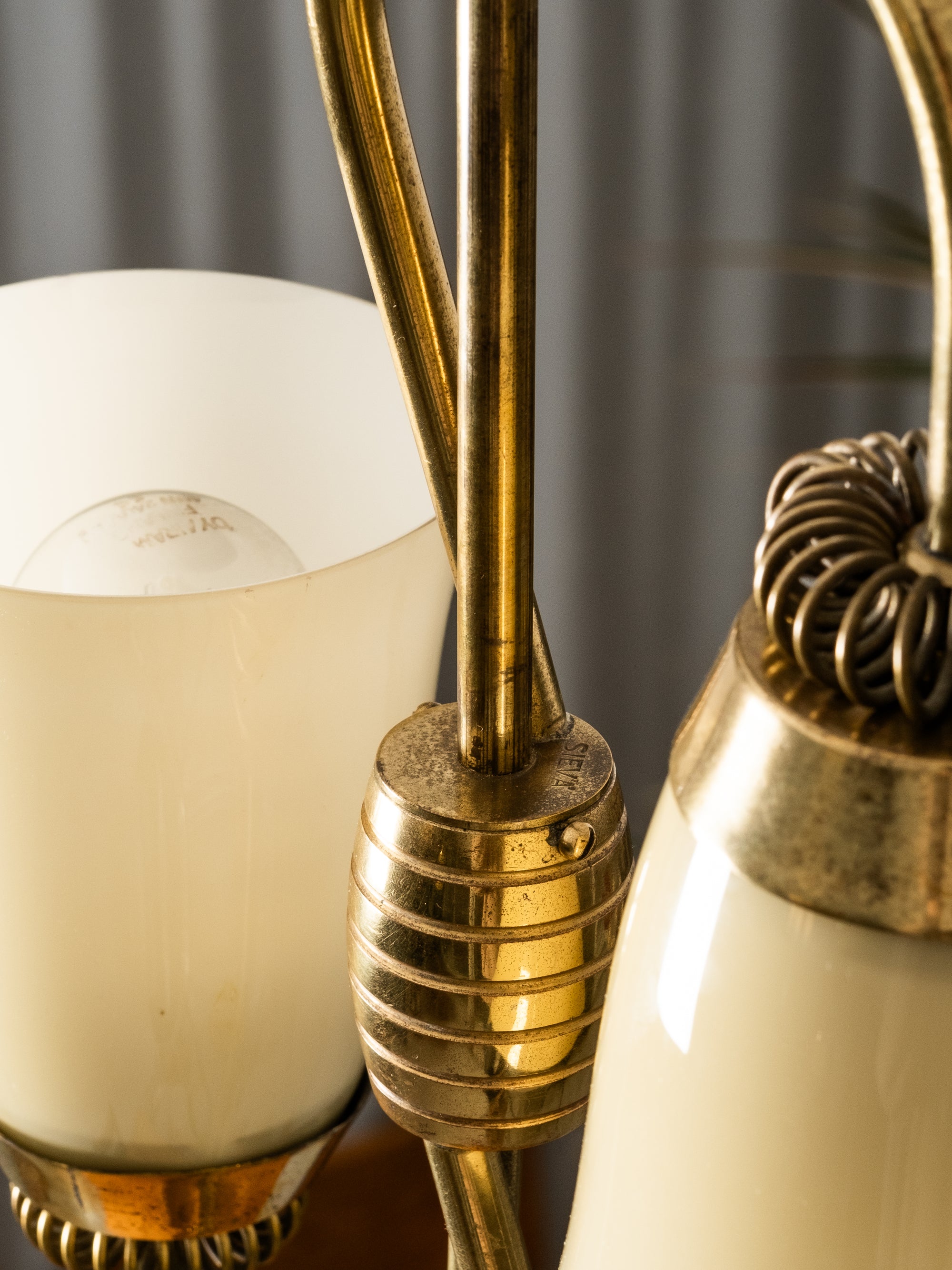 Mid-Century Brass and Opaline Glass Chandelier by Sievä Oy, Finland, 1950s