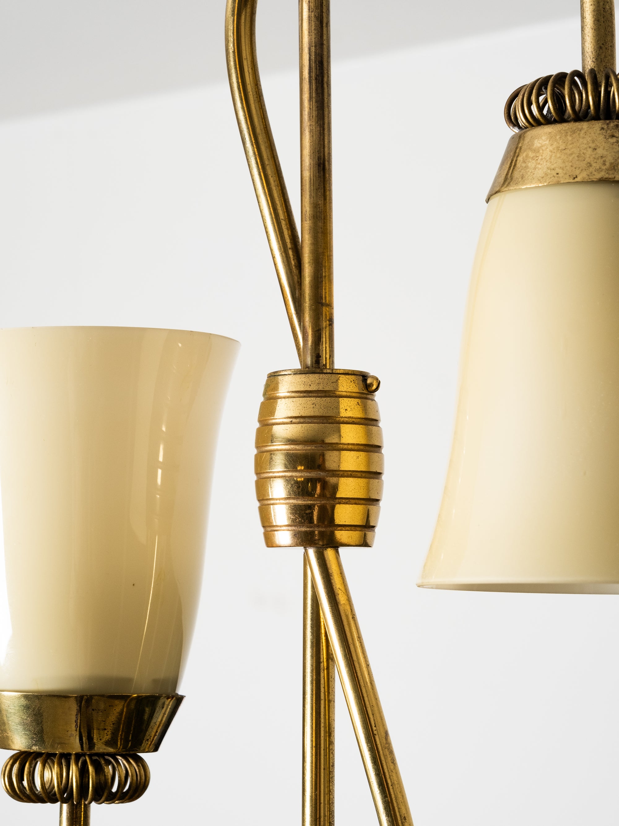 Mid-Century Brass and Opaline Glass Chandelier by Sievä Oy, Finland, 1950s