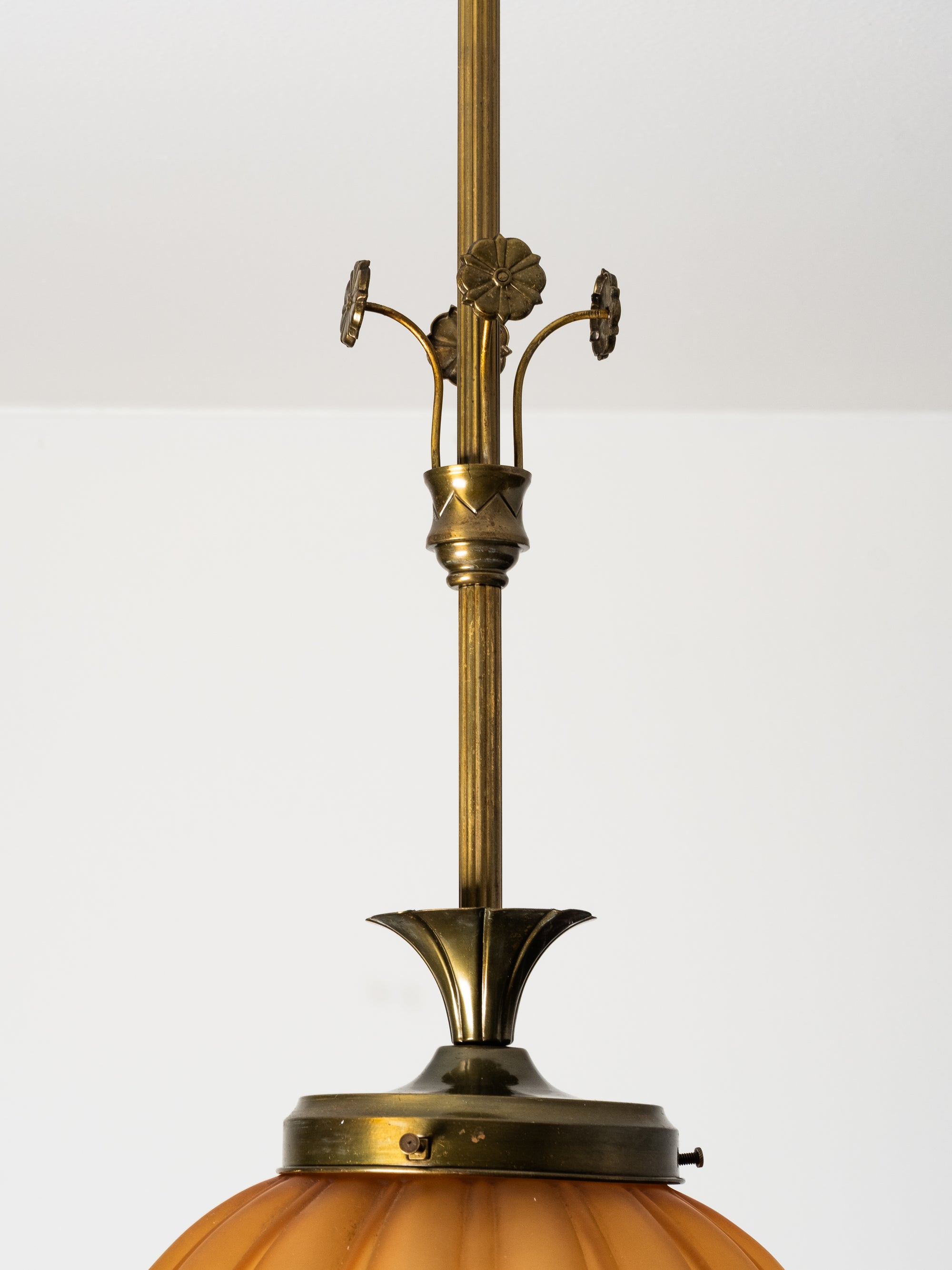 Swedish Grace Ceiling Lamp in Brass and Amber Glass, Böhlmarks, 1920s