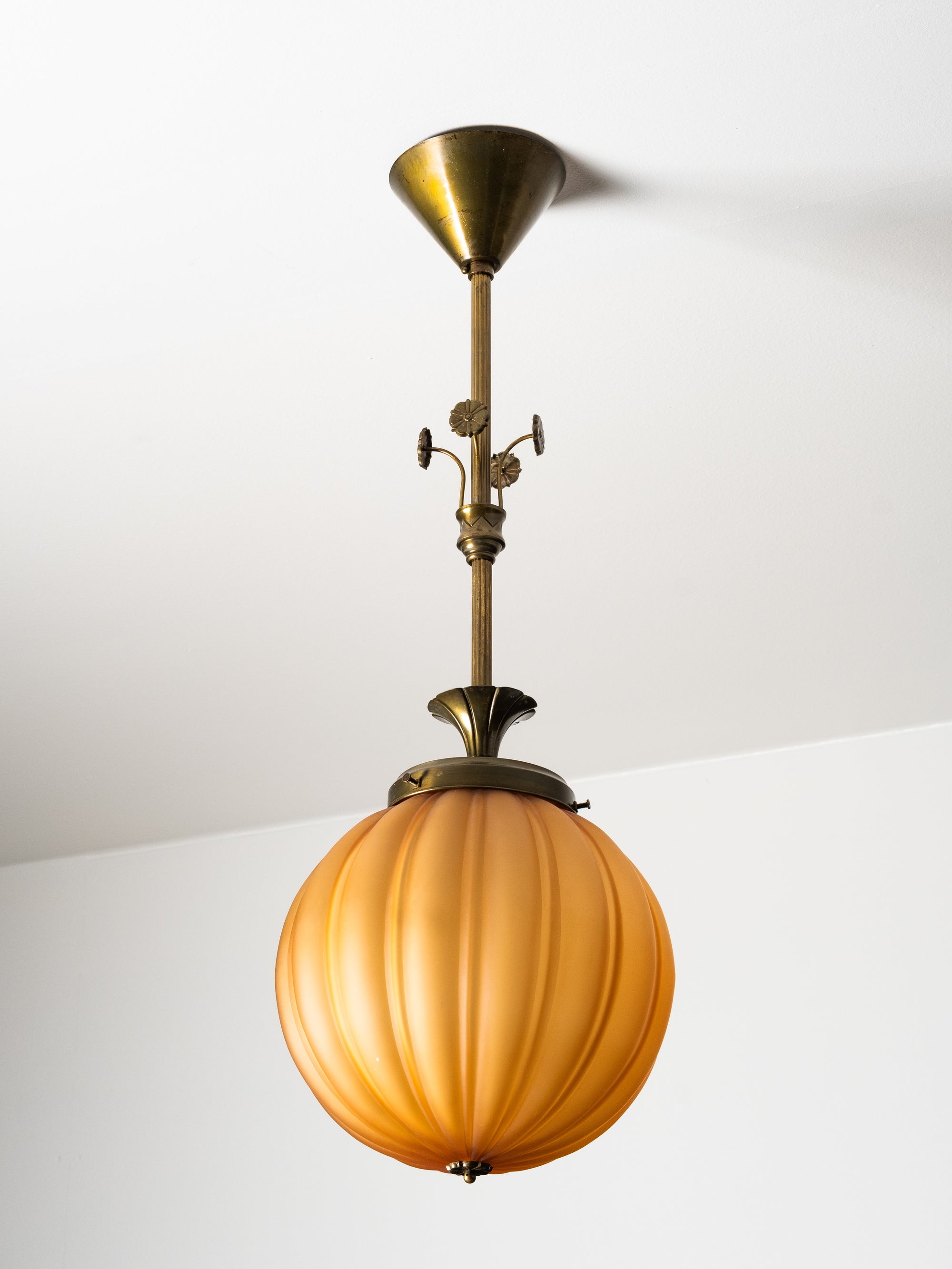 Swedish Grace Ceiling Lamp in Brass and Amber Glass, Böhlmarks, 1920s