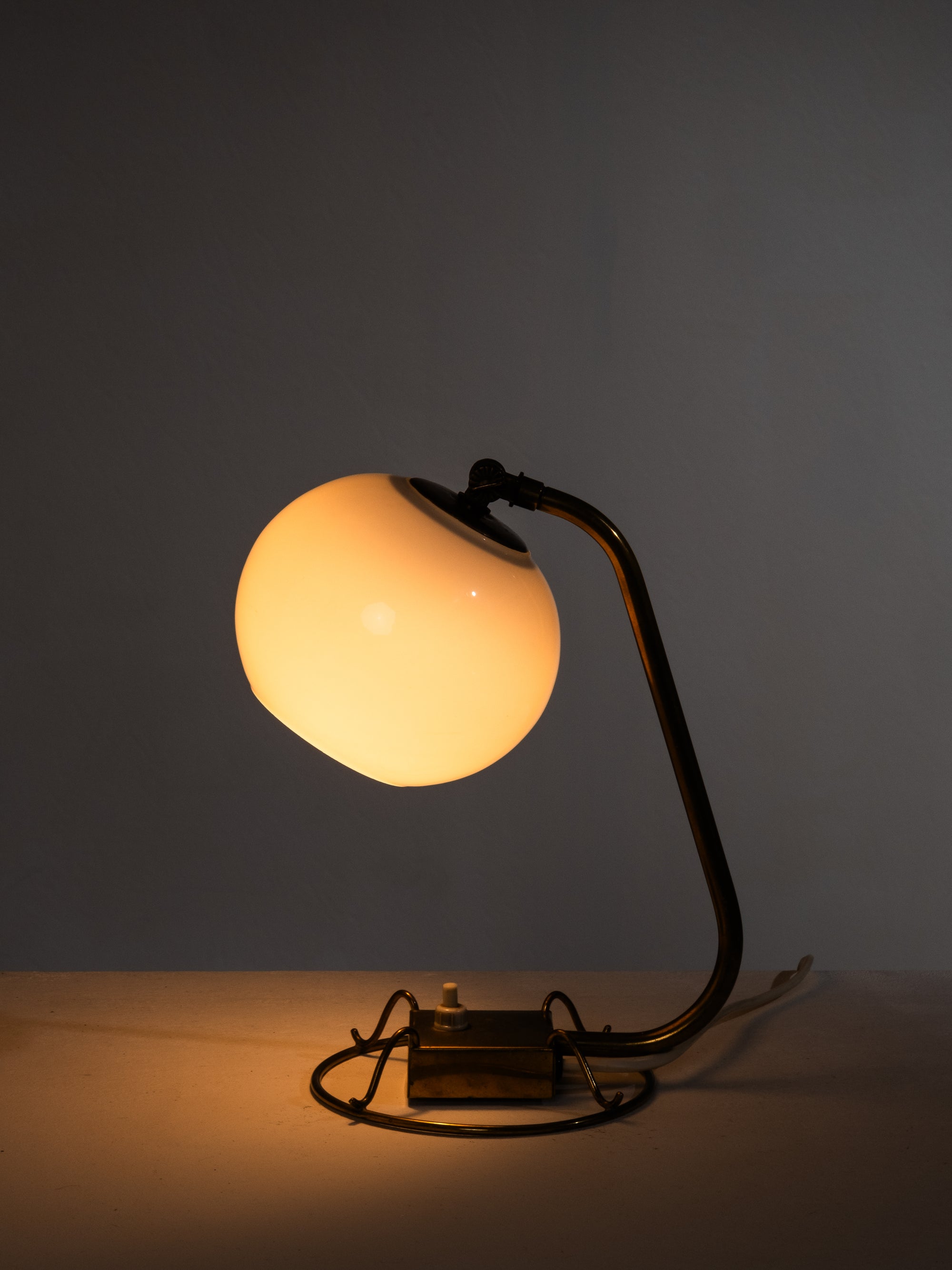 Model 60582 Brass and Opaline Glass Table Lamp by Idman, Finland, 1950s