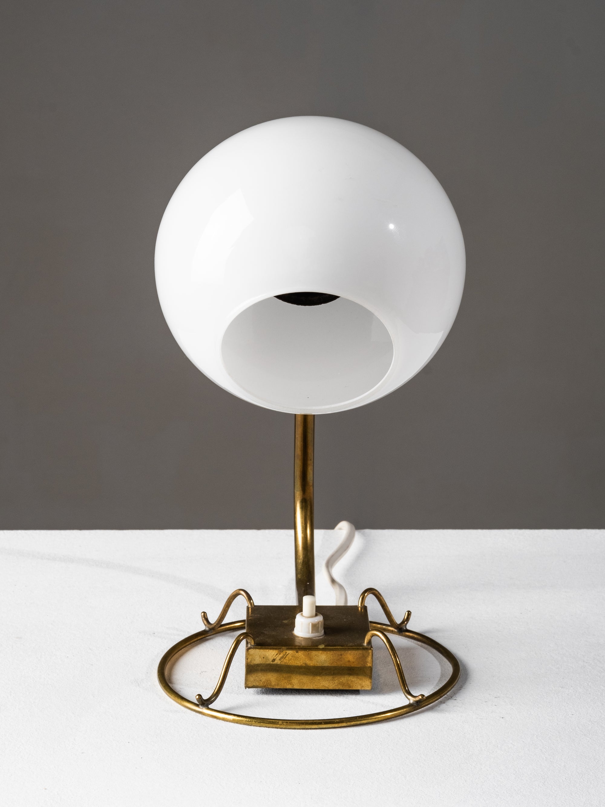 Model 60582 Brass and Opaline Glass Table Lamp by Idman, Finland, 1950s