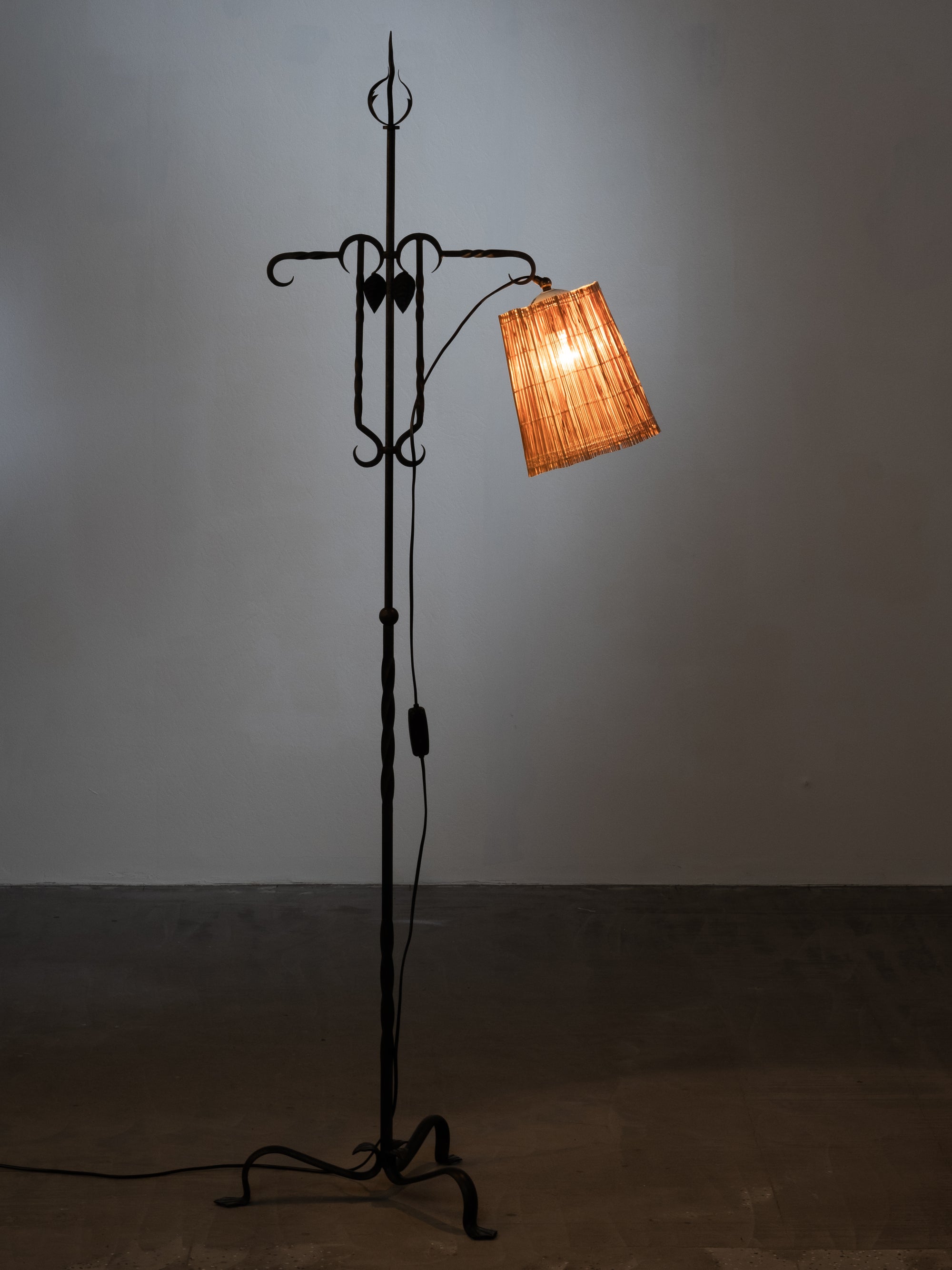 Wrought Iron and Wood Slate Floor Lamp by Hakkarainen, Finland, 1930s