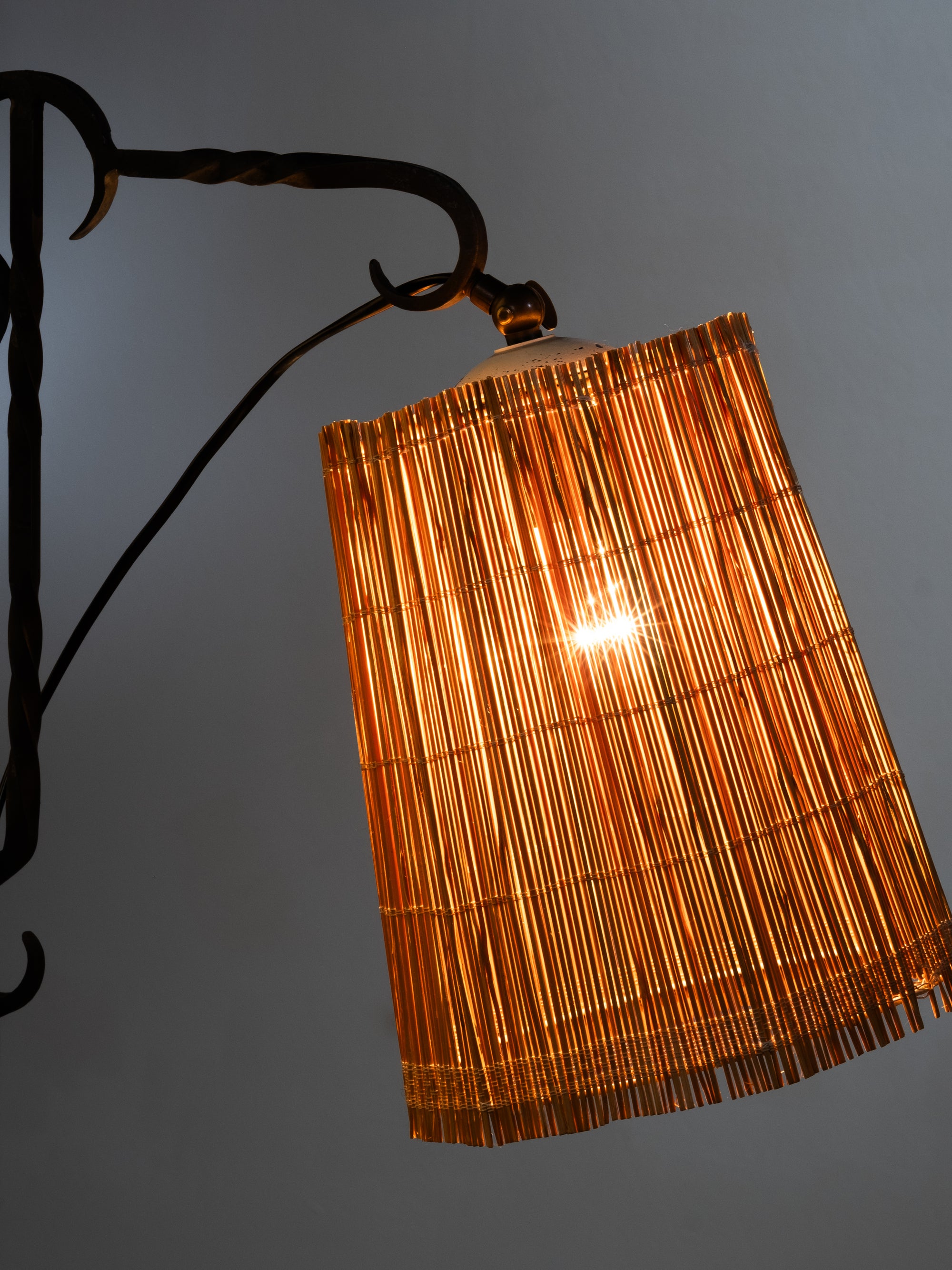 Wrought Iron and Wood Slate Floor Lamp by Hakkarainen, Finland, 1930s