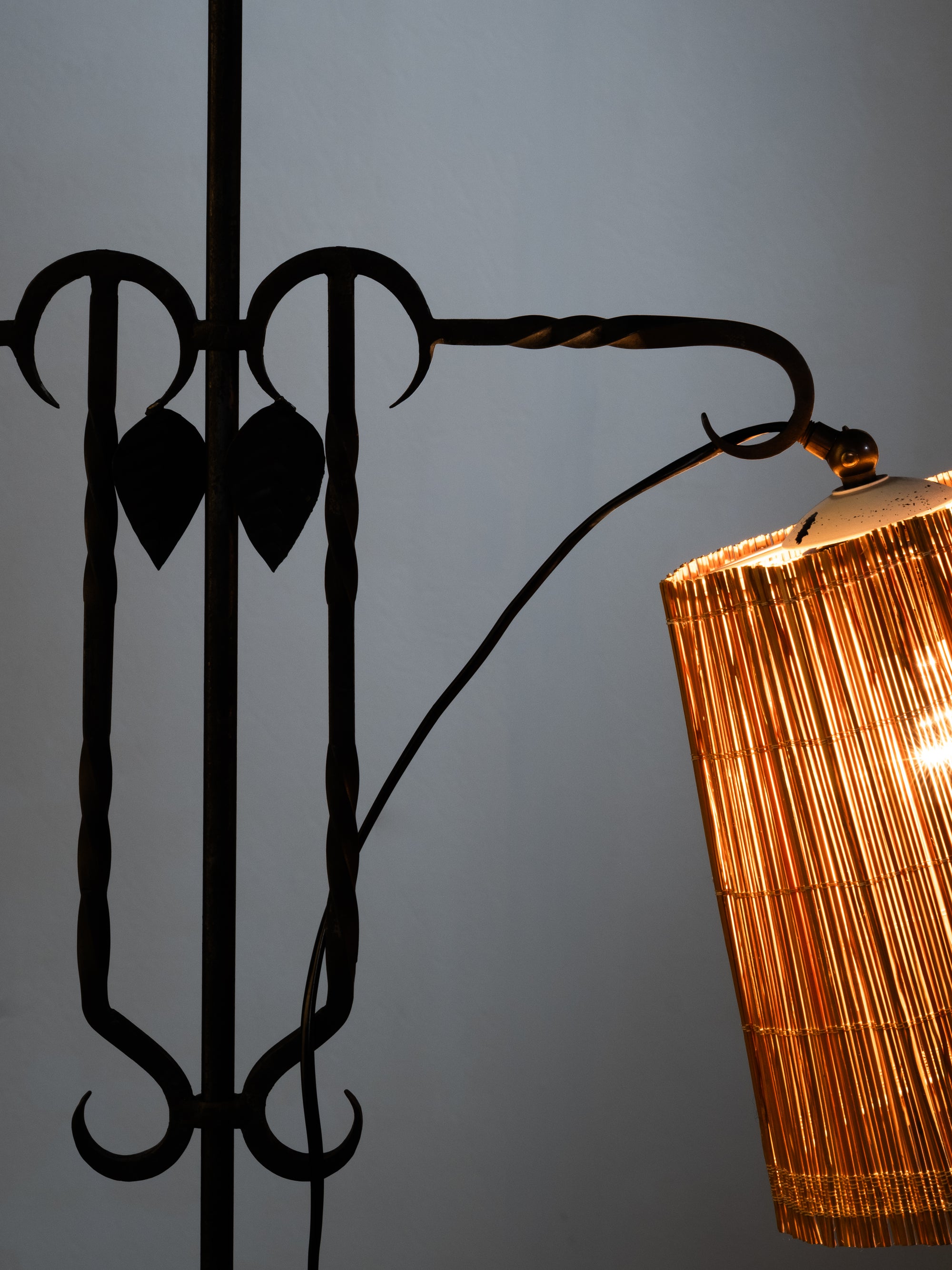 Wrought Iron and Wood Slate Floor Lamp by Hakkarainen, Finland, 1930s