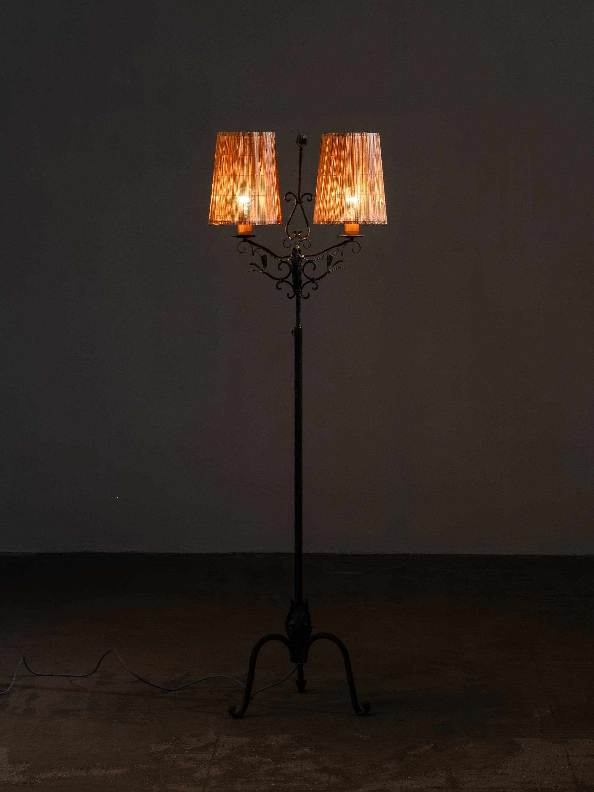 Wrought Iron and Wood-Slate Floor Lamp by Hakkarainen, Finland, 1930s