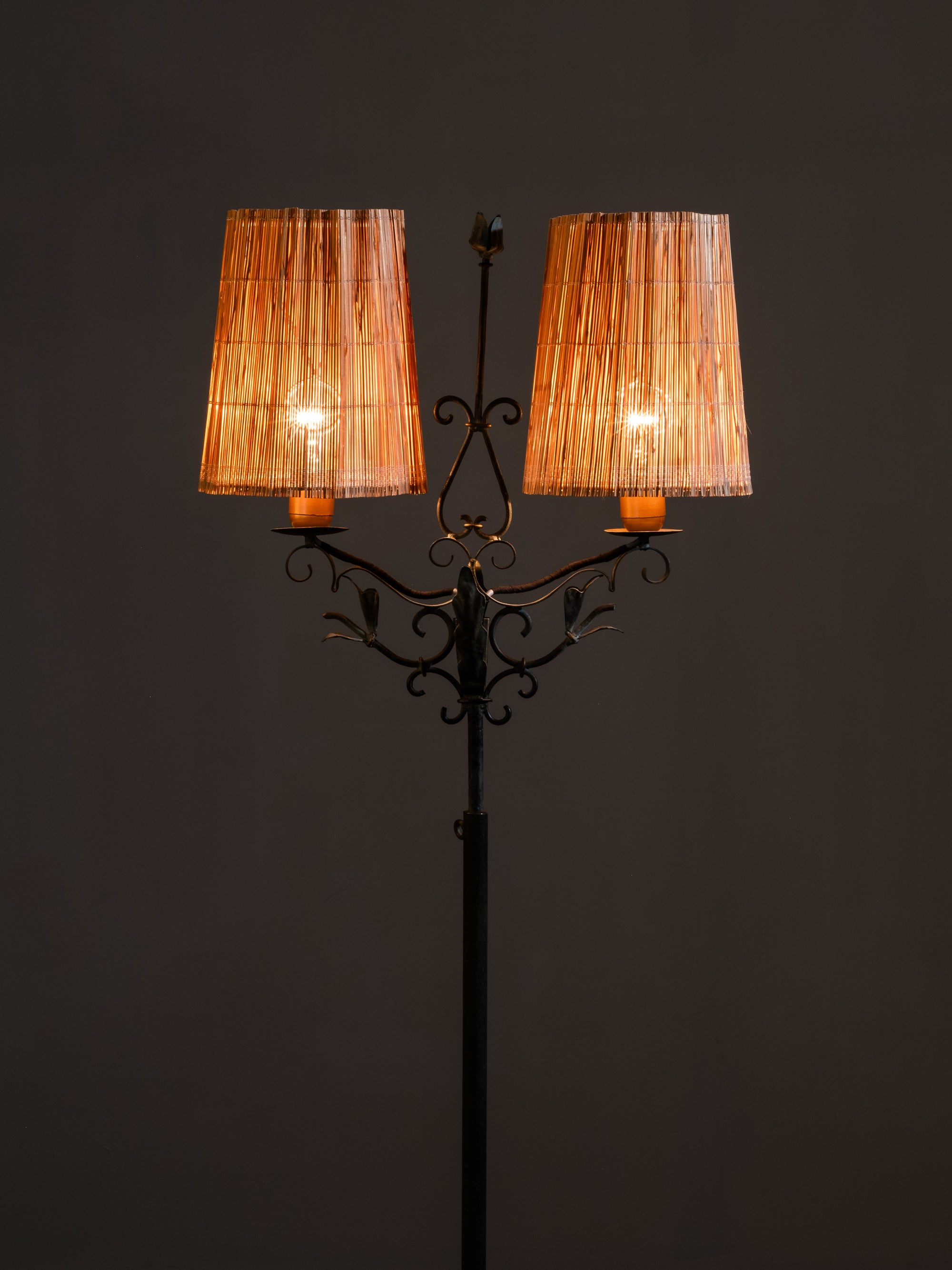 Wrought Iron and Wood-Slate Floor Lamp by Hakkarainen, Finland, 1930s