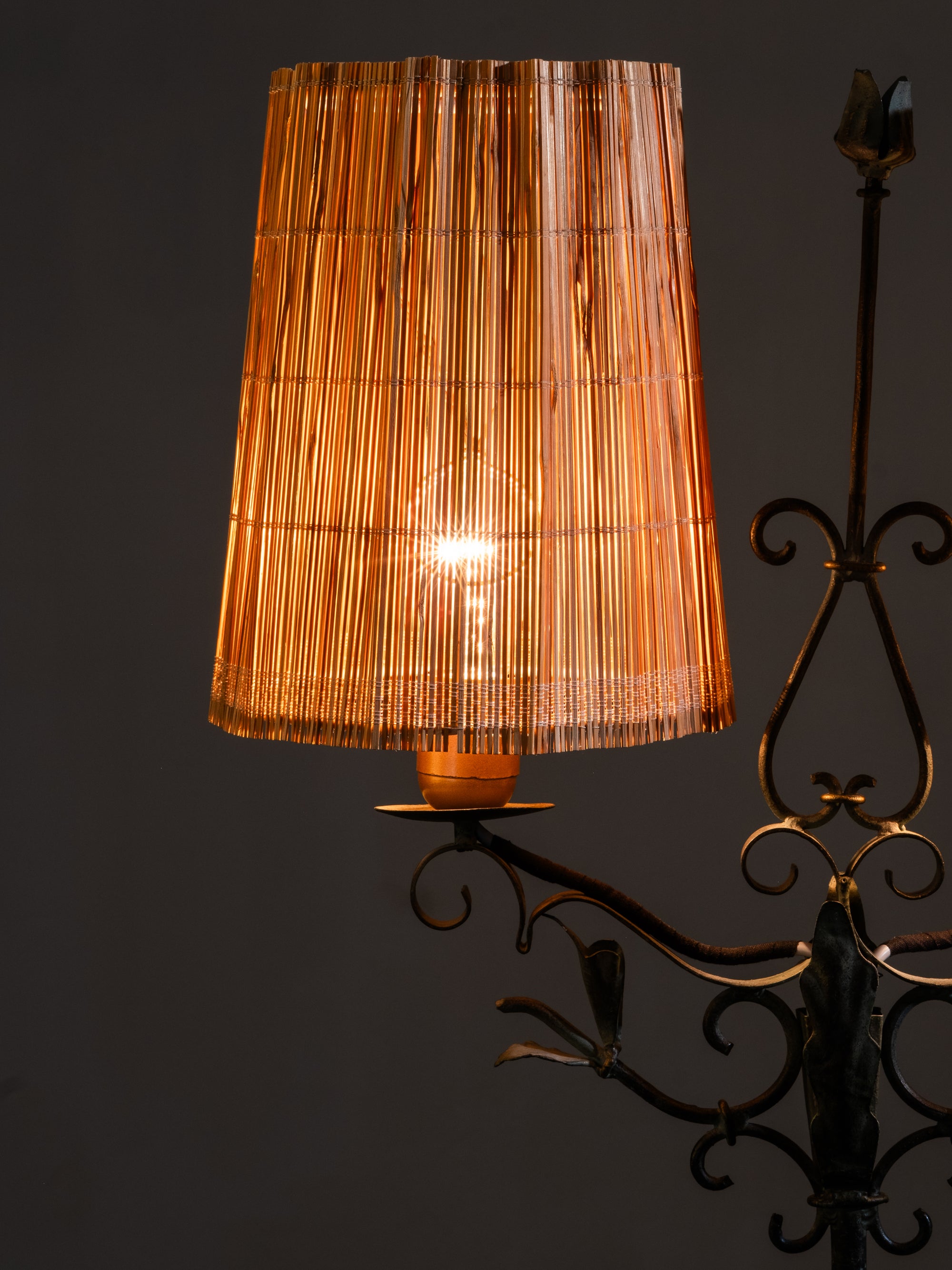 Wrought Iron and Wood-Slate Floor Lamp by Hakkarainen, Finland, 1930s