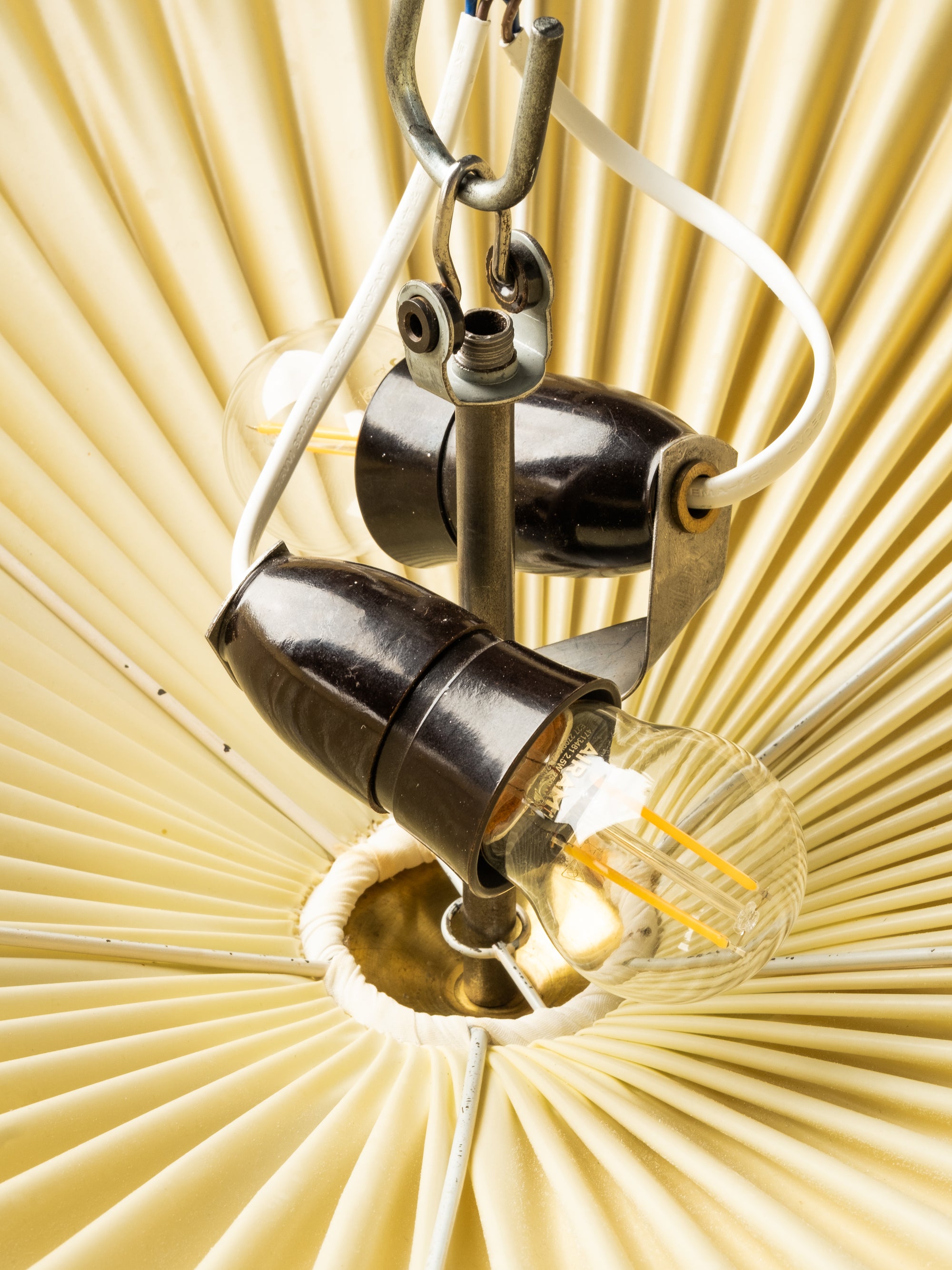 Mid-Century Brass &amp; Pleated Synthetic Textile Flush Mount, Finland, 1950s