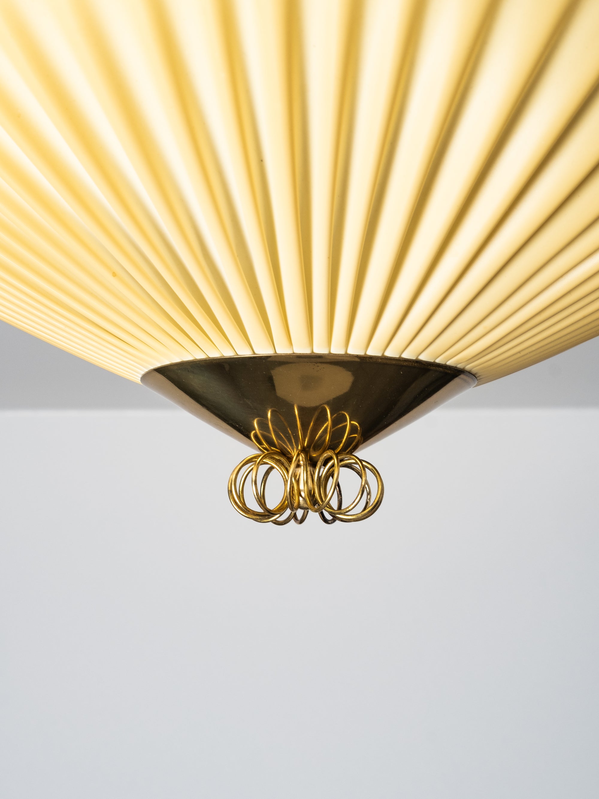 Mid-Century Brass &amp; Pleated Synthetic Textile Flush Mount, Finland, 1950s