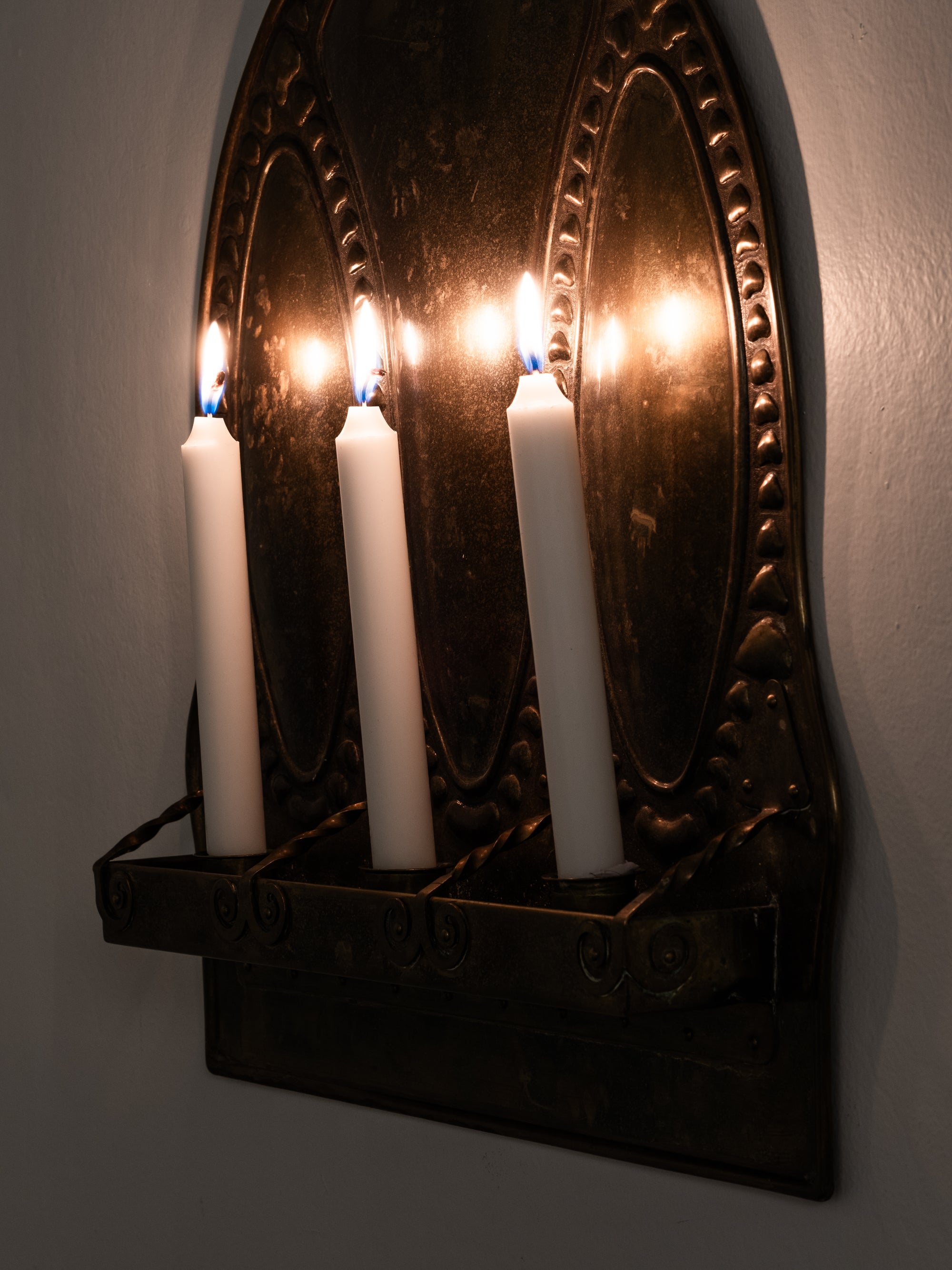 Finnish Art Nouveau Brass Candle Wall Sconce, Early 20th Century
