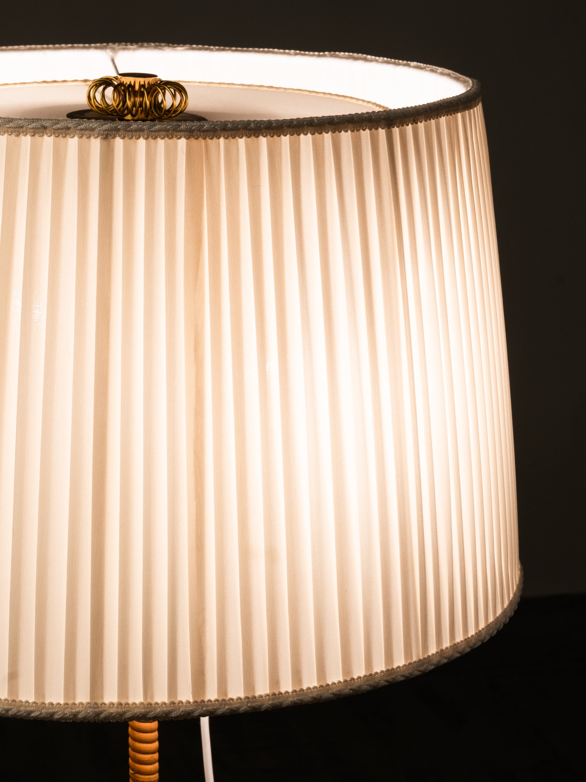 Finnish Mid-Century Modern Floor Lamp in Brass and Wrapped Birch