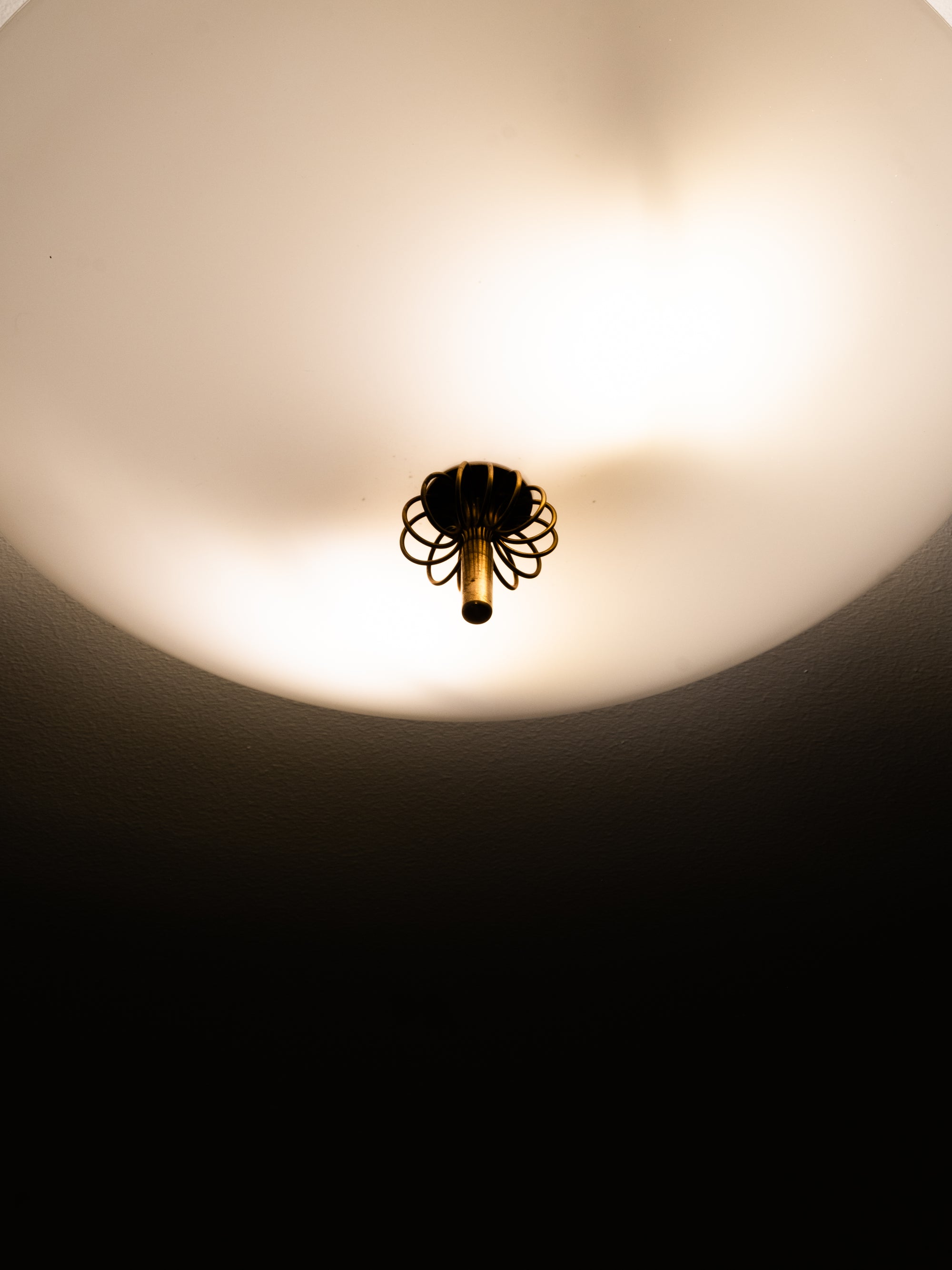 Model 2093 Opaline Glass and Brass Flush Mount by Paavo Tynell, Idman, Finland