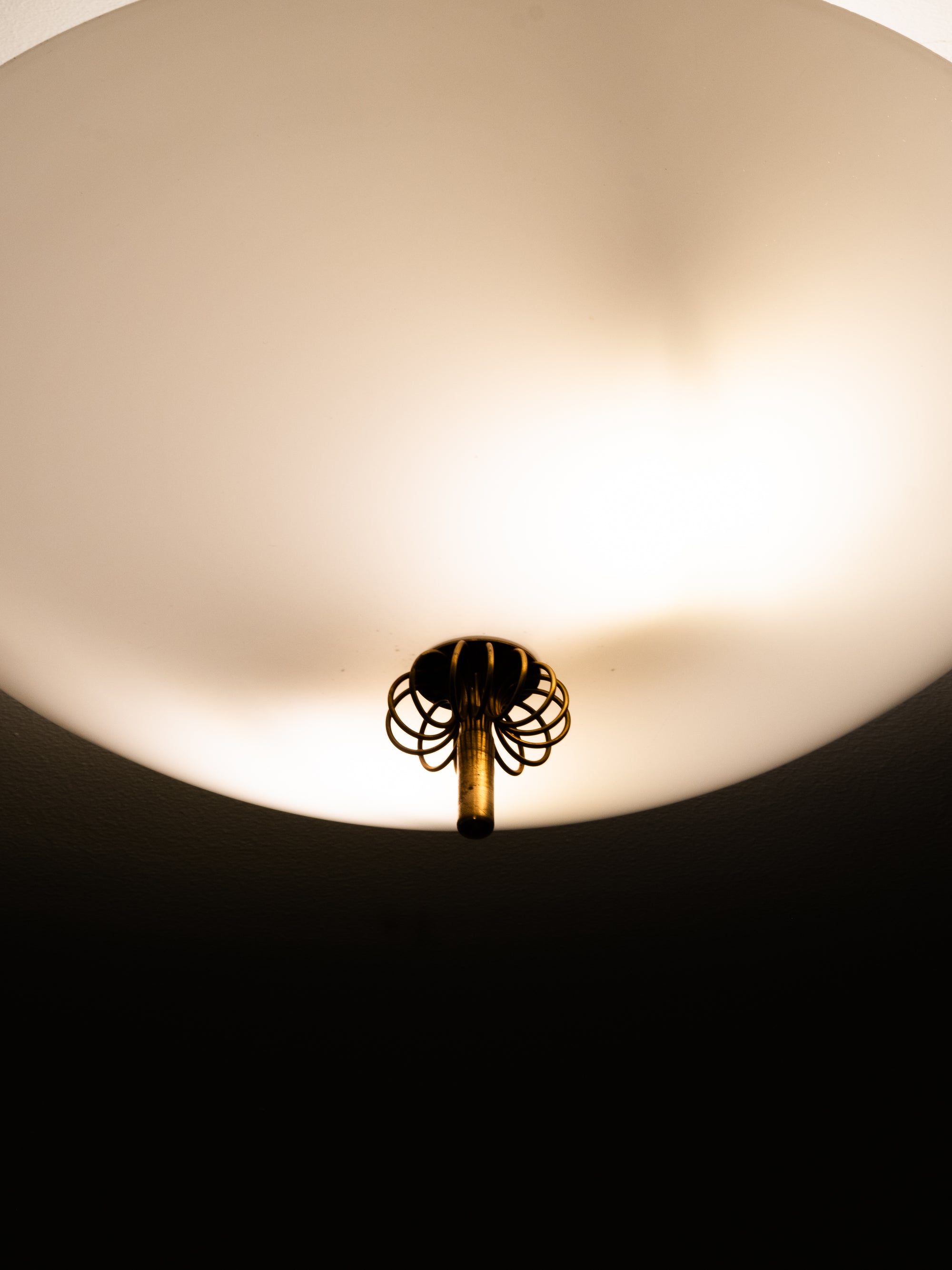 Model 2093 Opaline Glass and Brass Flush Mount by Paavo Tynell, Idman, Finland