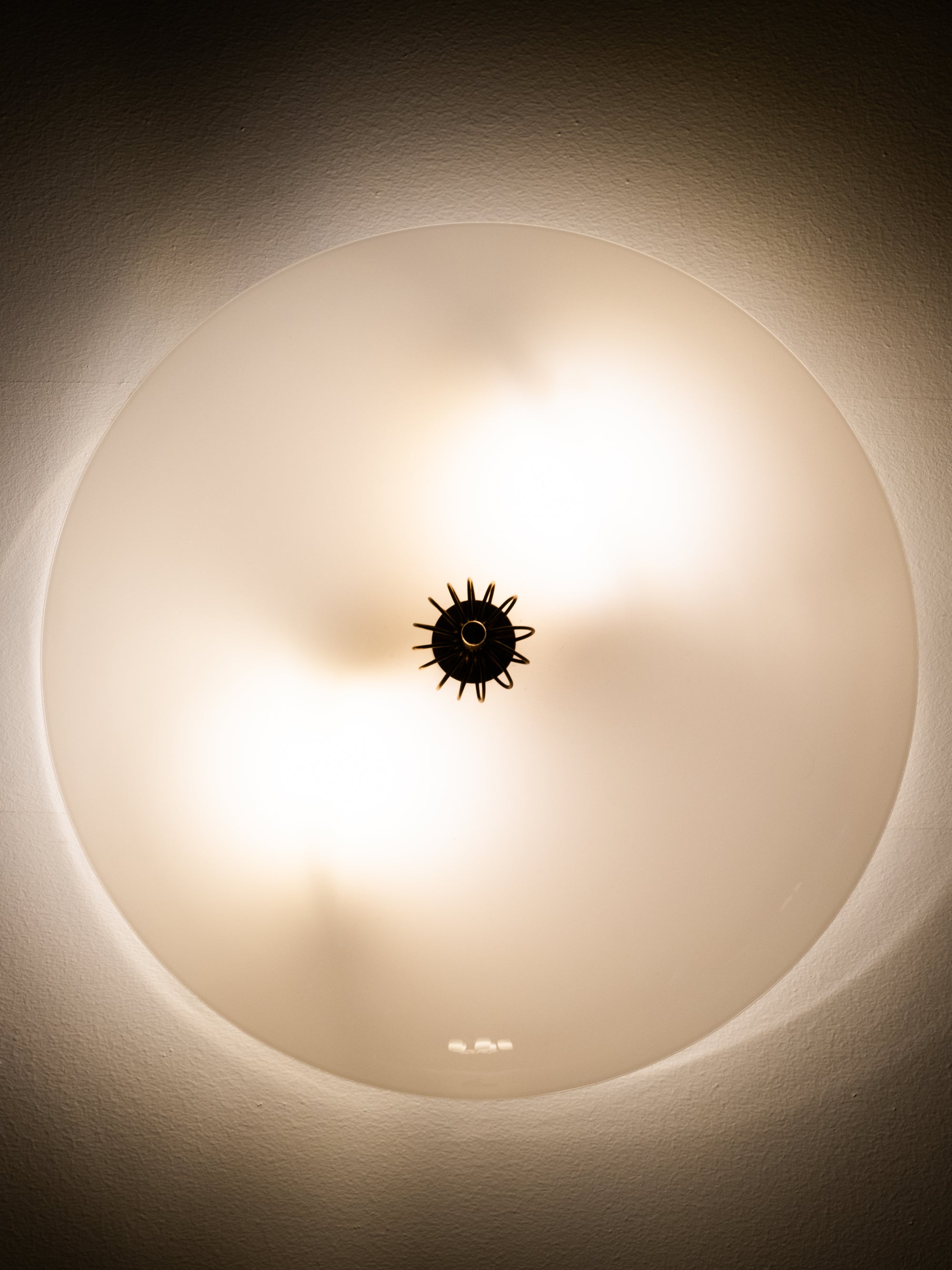 Model 2093 Opaline Glass and Brass Flush Mount by Paavo Tynell, Idman, Finland