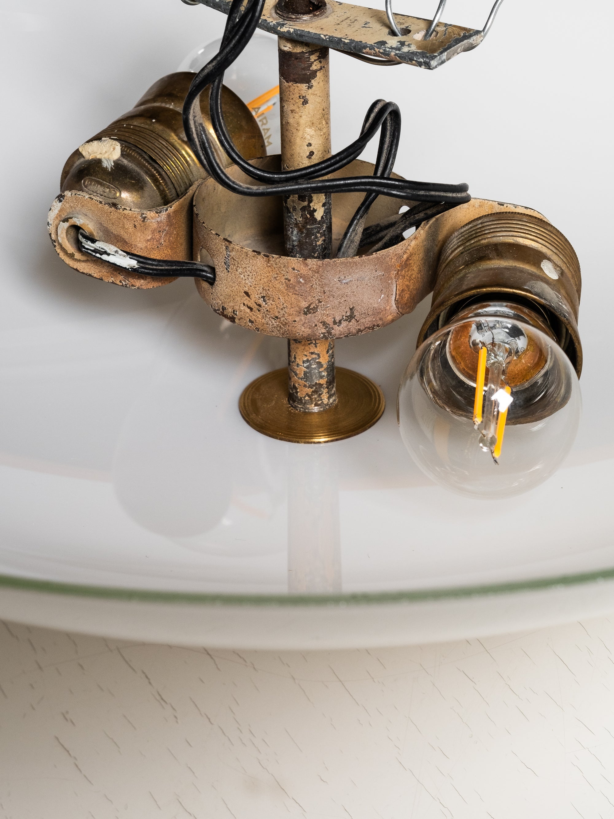 Model 2093 Opaline Glass and Brass Flush Mount by Paavo Tynell, Idman, Finland