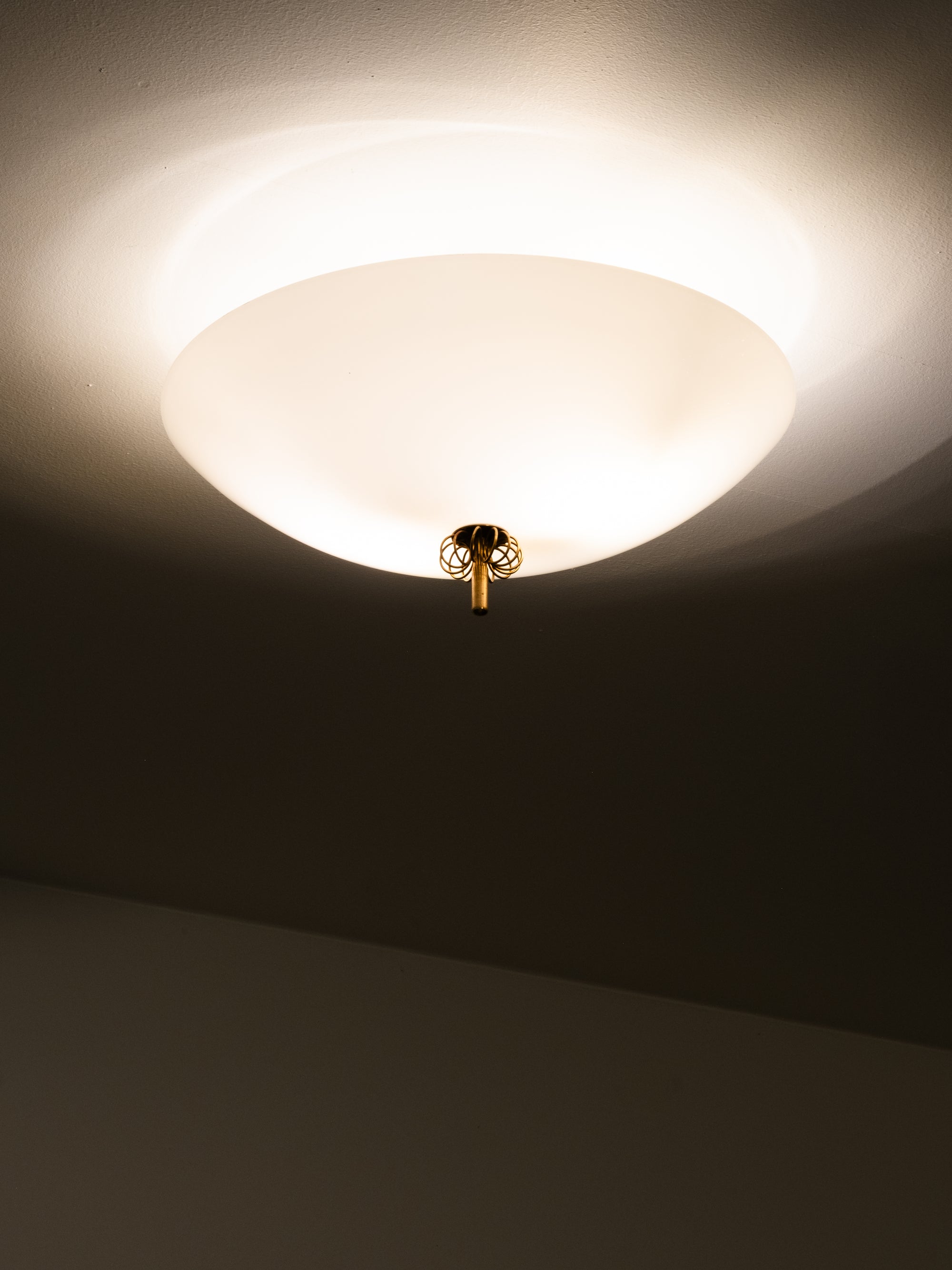 Model 2093 Opaline Glass and Brass Flush Mount by Paavo Tynell, Idman, Finland