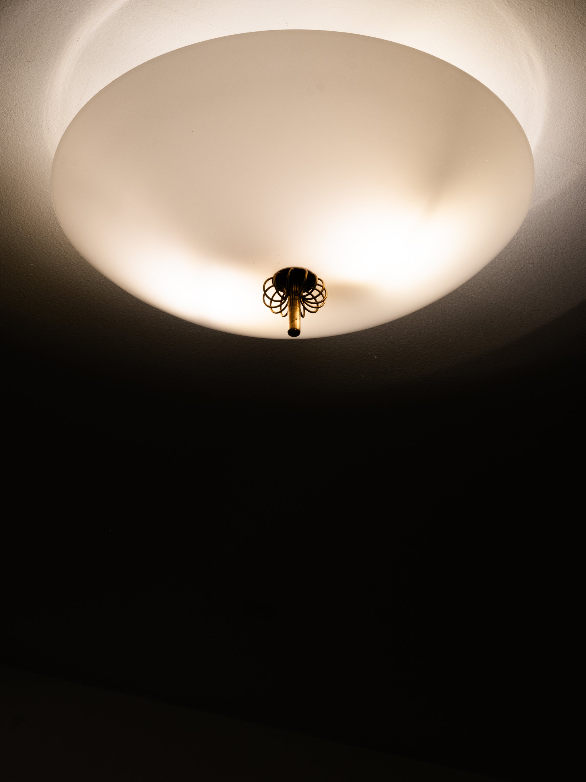 Model 2093 Opaline Glass and Brass Flush Mount by Paavo Tynell, Idman, Finland