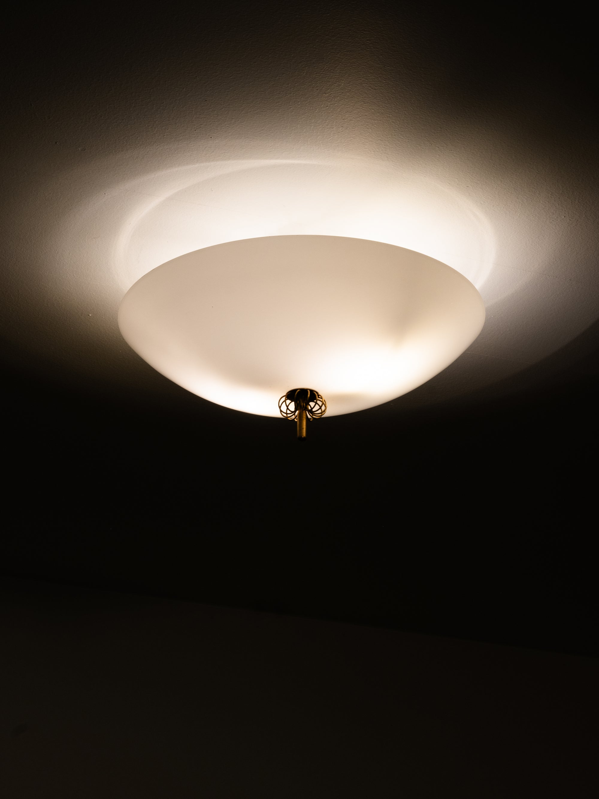 Model 2093 Opaline Glass and Brass Flush Mount by Paavo Tynell, Idman, Finland