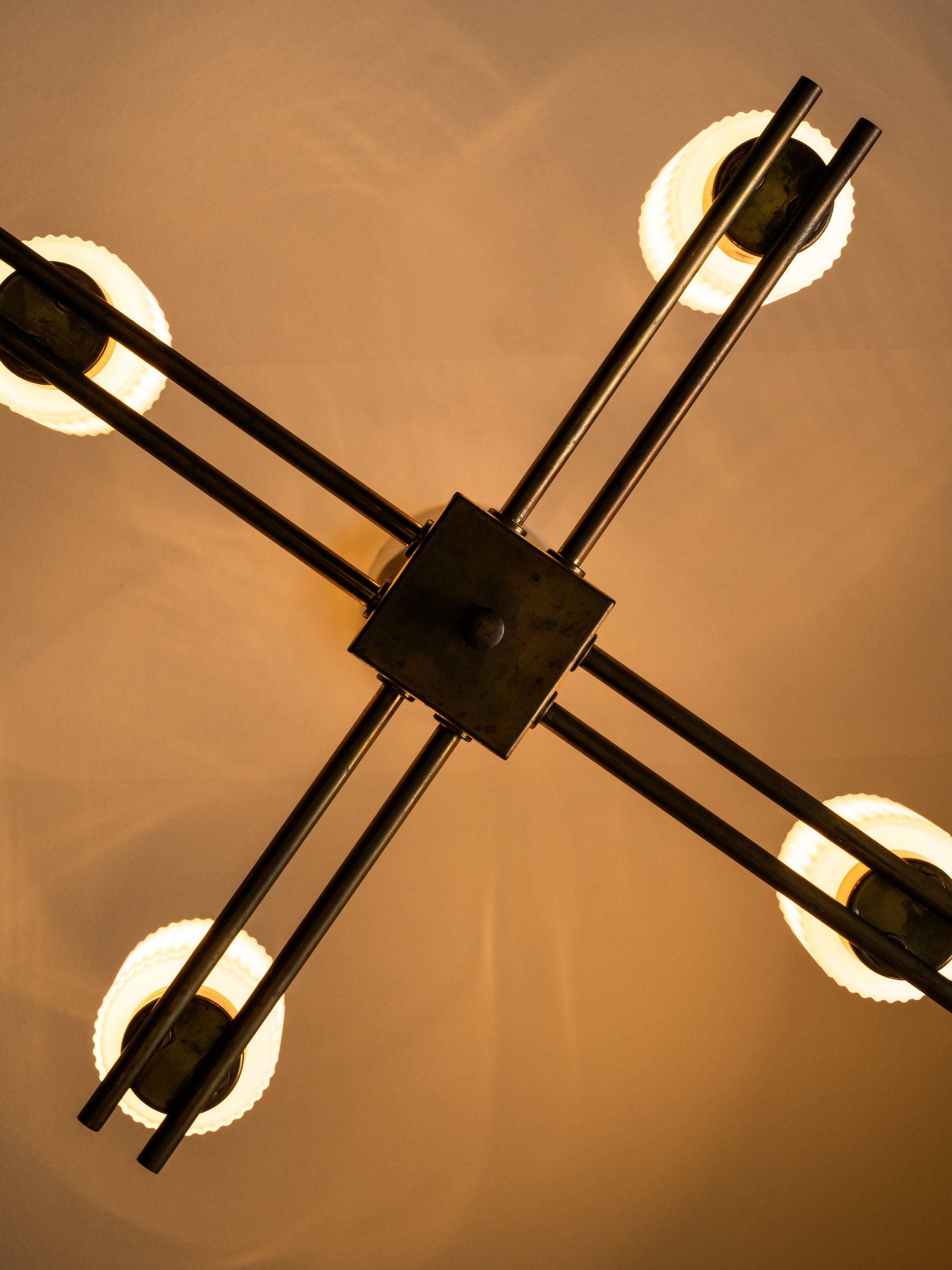 Brass &amp; Glass Chandelier Model ER 174 by Itsu, Finland, 1950s